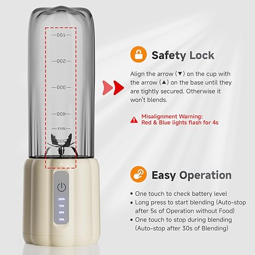 Miniatura 2 de COKUNST Licuadora portátil de 17 onzas con 6 cuchillas, licuadora personal recargable USB-C para batidos y jugos, mini mezclador compacto para el