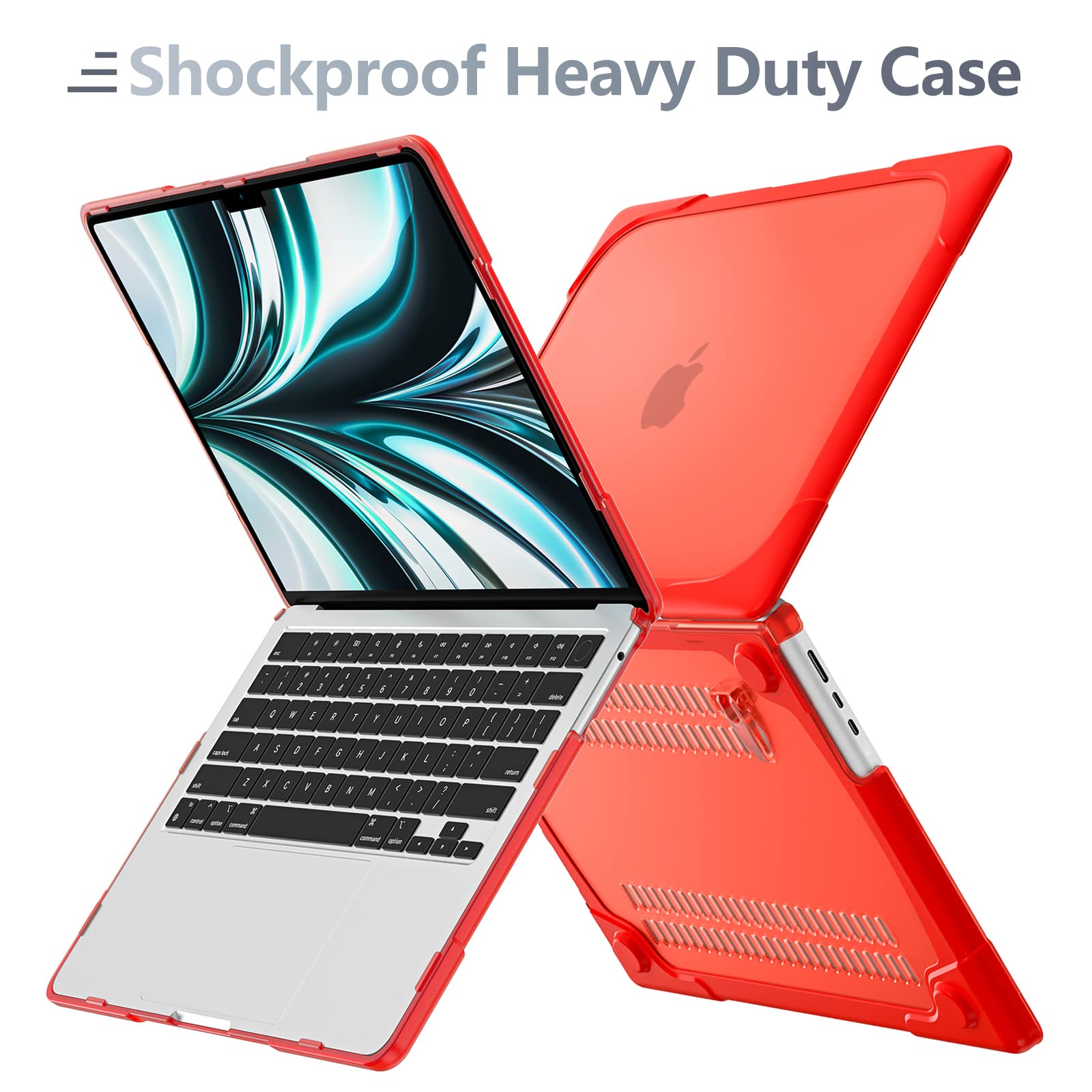 Batianda Per MacBook Air M2 da 13,6 pollici 2022, custodia rigida protettiva antiurto resistente con cavalletto pieghevole e protezione schermo per tastiera per MacBook Air 33 cm modello A2681, rosso