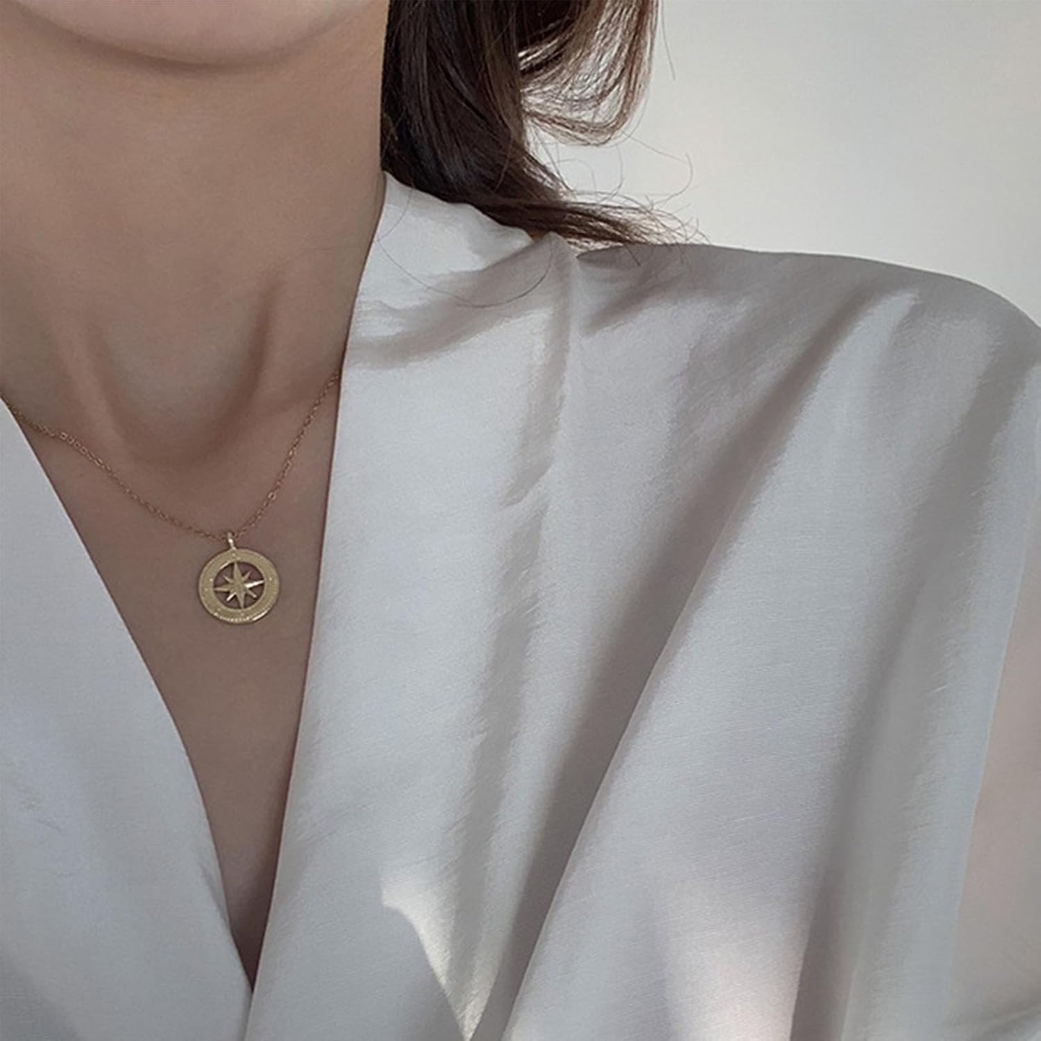 Bohemian Starburst Choker Necklace Gold Star Pendant Necklace Small Hollow Circle Collar Necklace Minimalist North Star Chain Necklace Jewelry for Women Gifts - Image 5