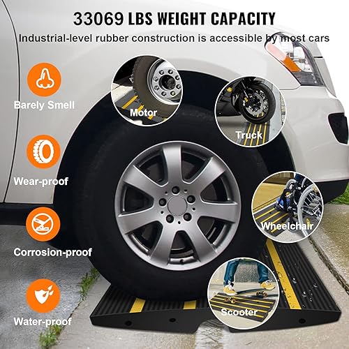 Miniatura 6 de VEVOR Rampas de Goma para Bordillos de Automóvil Resistente Capacidad de 33069 libras Rampa de Umbral de 2.6 Pulgadas de Alto Cubierta de Cable
