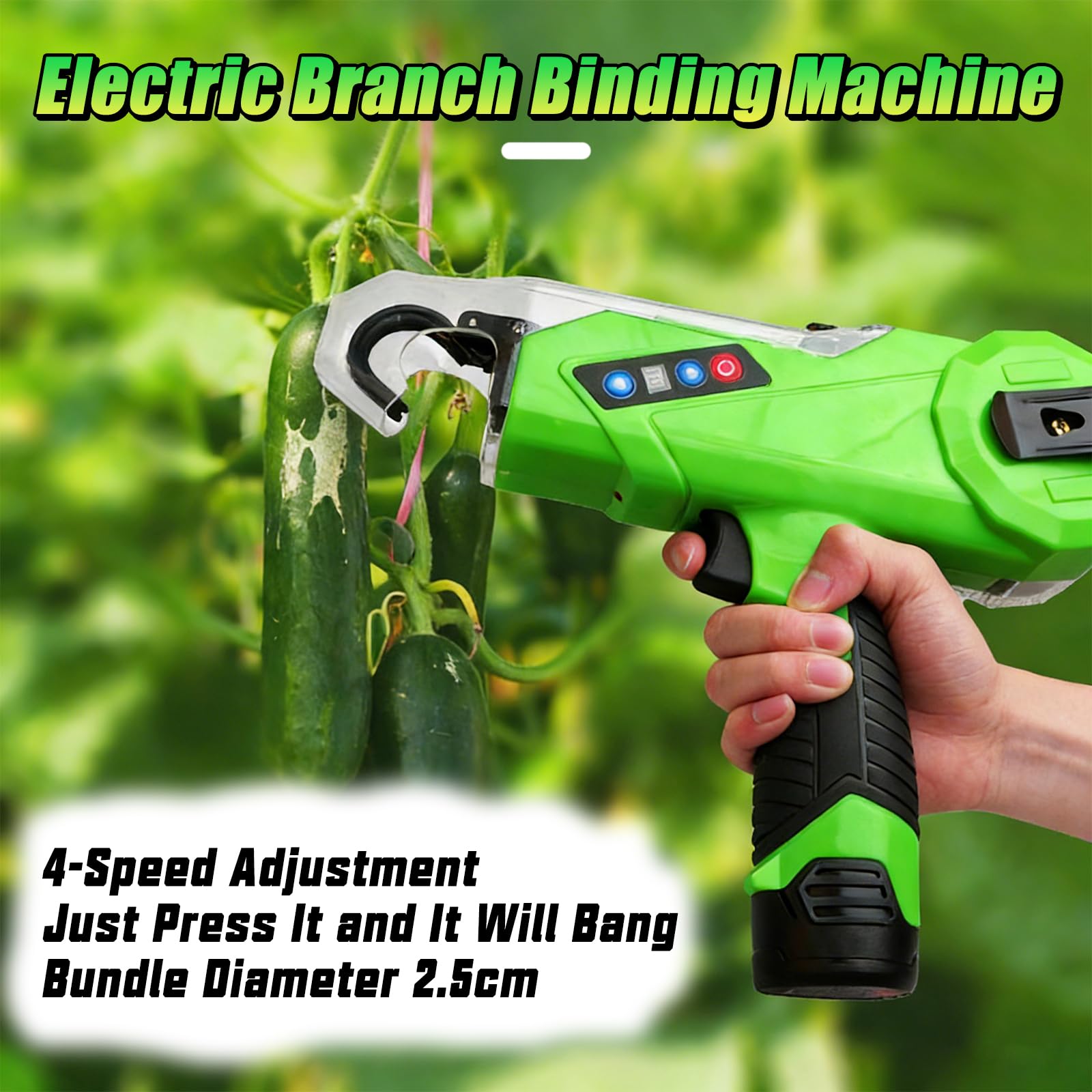 Legatrice elettrica per piante, senza fili, con doppia batteria da 2 Ah, regolazione a 4 velocità, diametro di rilegatura 25 mm, per attività in giardino e vigneto