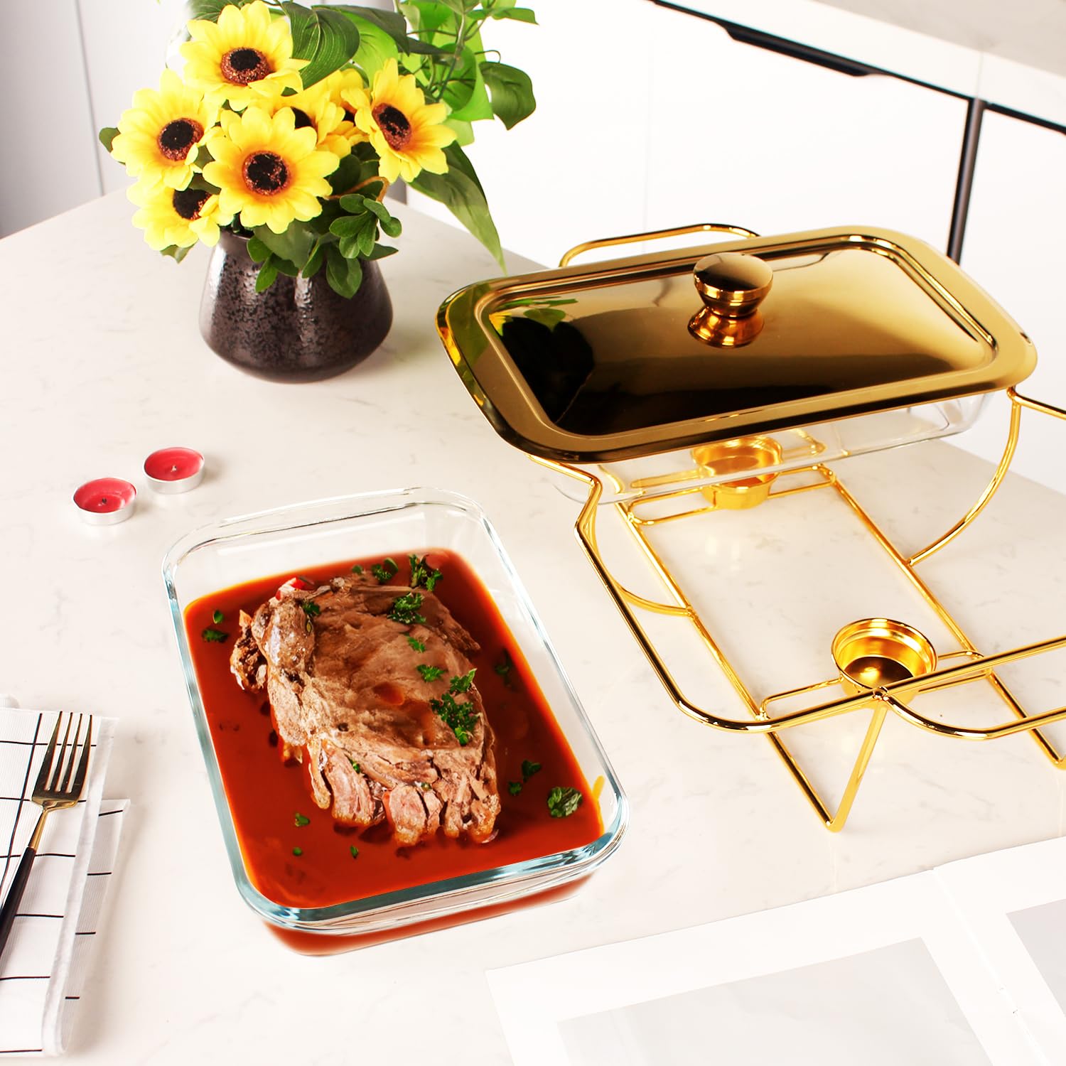 Jinsongdafa 1.5 Qt Glass Casserole Dish With Lid & Rack - 10.2x9 Inch Baking Pan Oven Microwave Safe