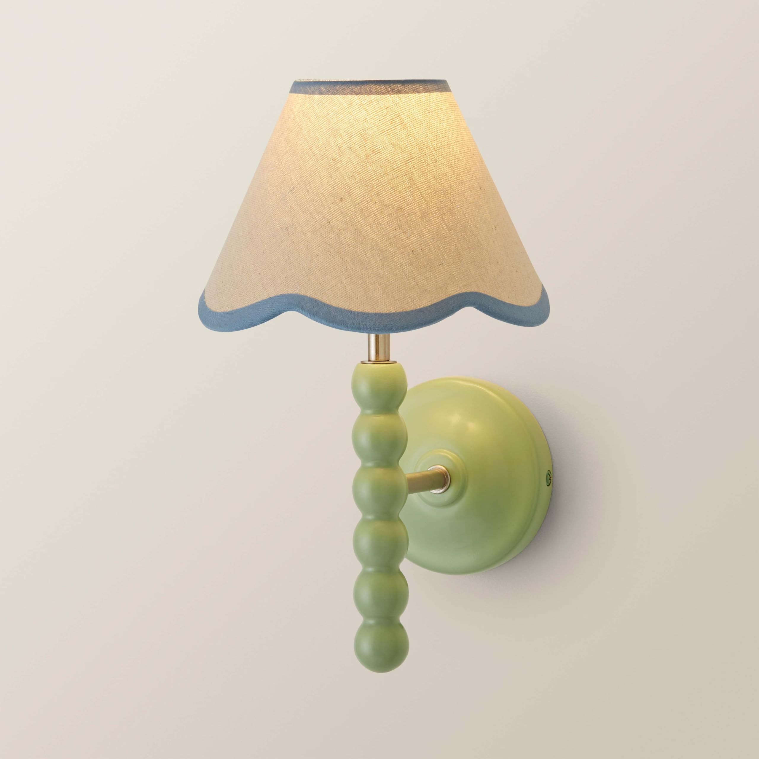 ValueLights | Bobbin Green Wall Light with Blue Trim Scallop Shade | Wall Lights, Home Décor & Improvement Essential | Mains Wired