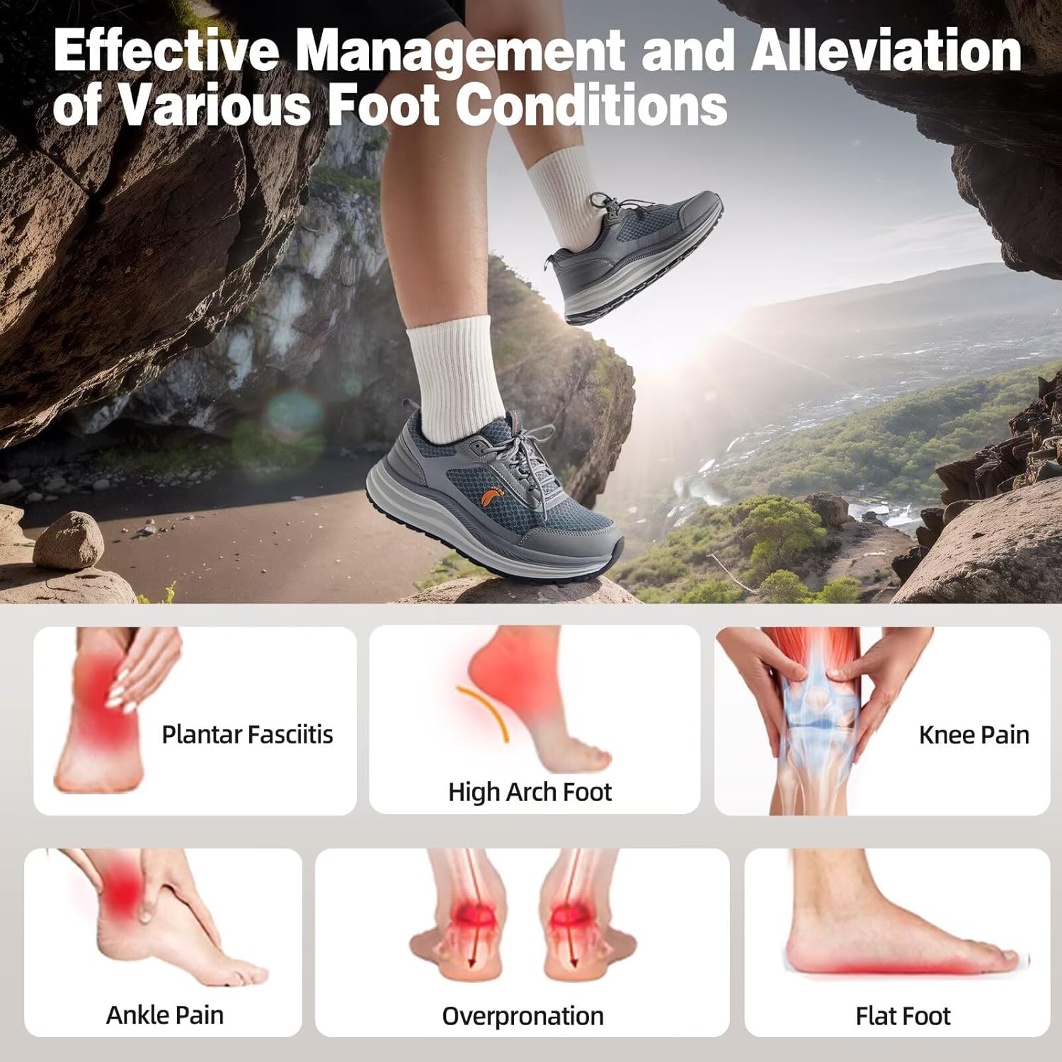 Men's Orthopedic Waterproof Trail Running Shoes: Comfortable Arch Support Plantar Fasciitis Cross Training Athletic Sneakers, Orthotic Flat Feet Hiking Tennis Walking Sports Shoes for Foot Heel Pain - Image 3