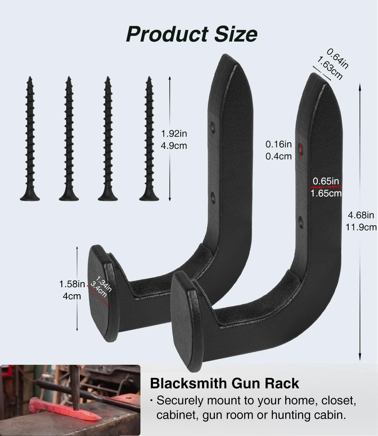 4 Pack Railroad Spike Gun Rack Hanger Hook Holder Handmade Wall Mount, Fit for Shotgun Rifle Hunting Western Decor Blacksmith, Wall Decor, Western Rustic Hook Gun Rustic Gun Gifts