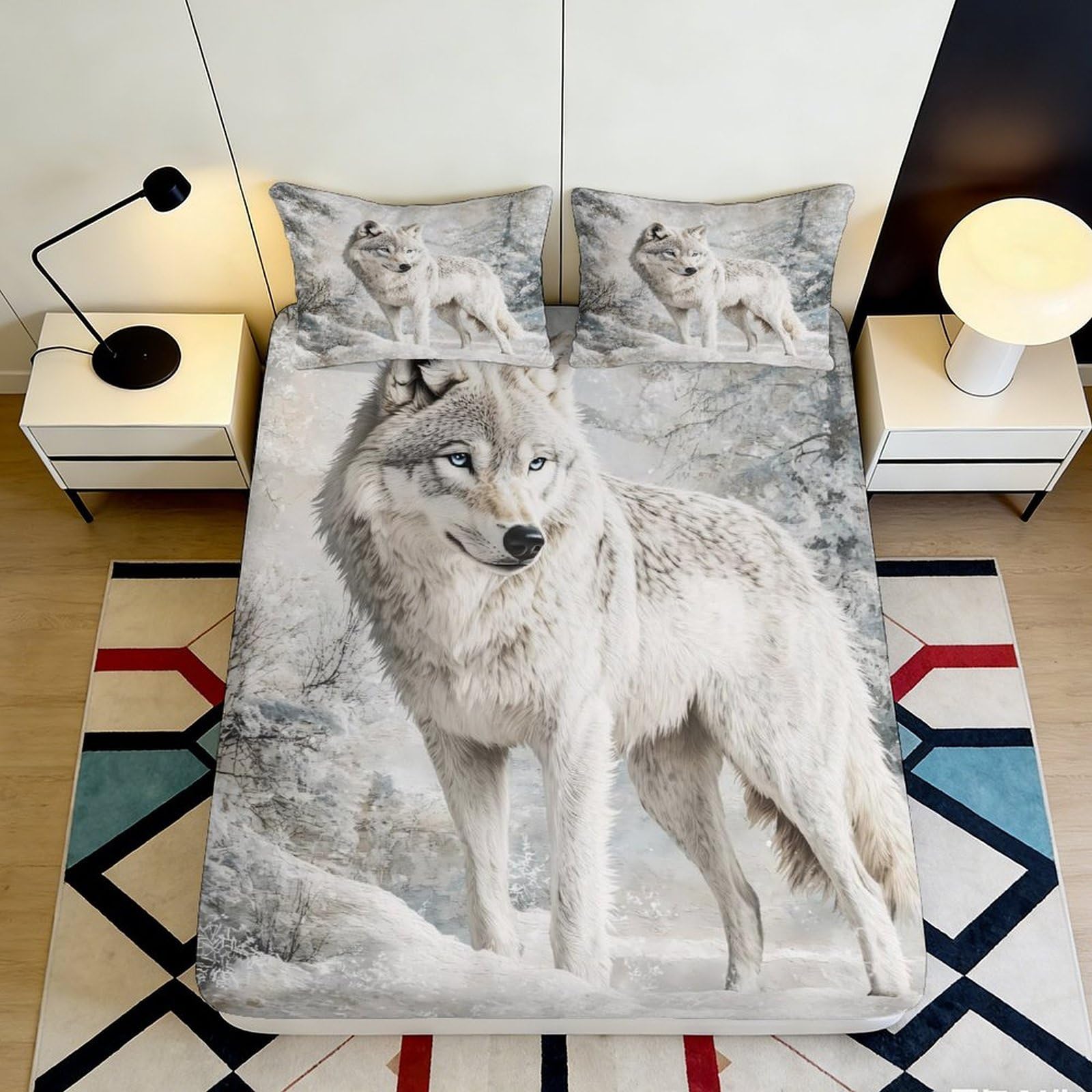 Pnayamiorkfel Style-10 3D Printed Winter Wolf Fitted Sheet Microfiber Soft Breathable Forest Animal Mattress Cover For Bedroom Dorm Decor 90X200x25cm