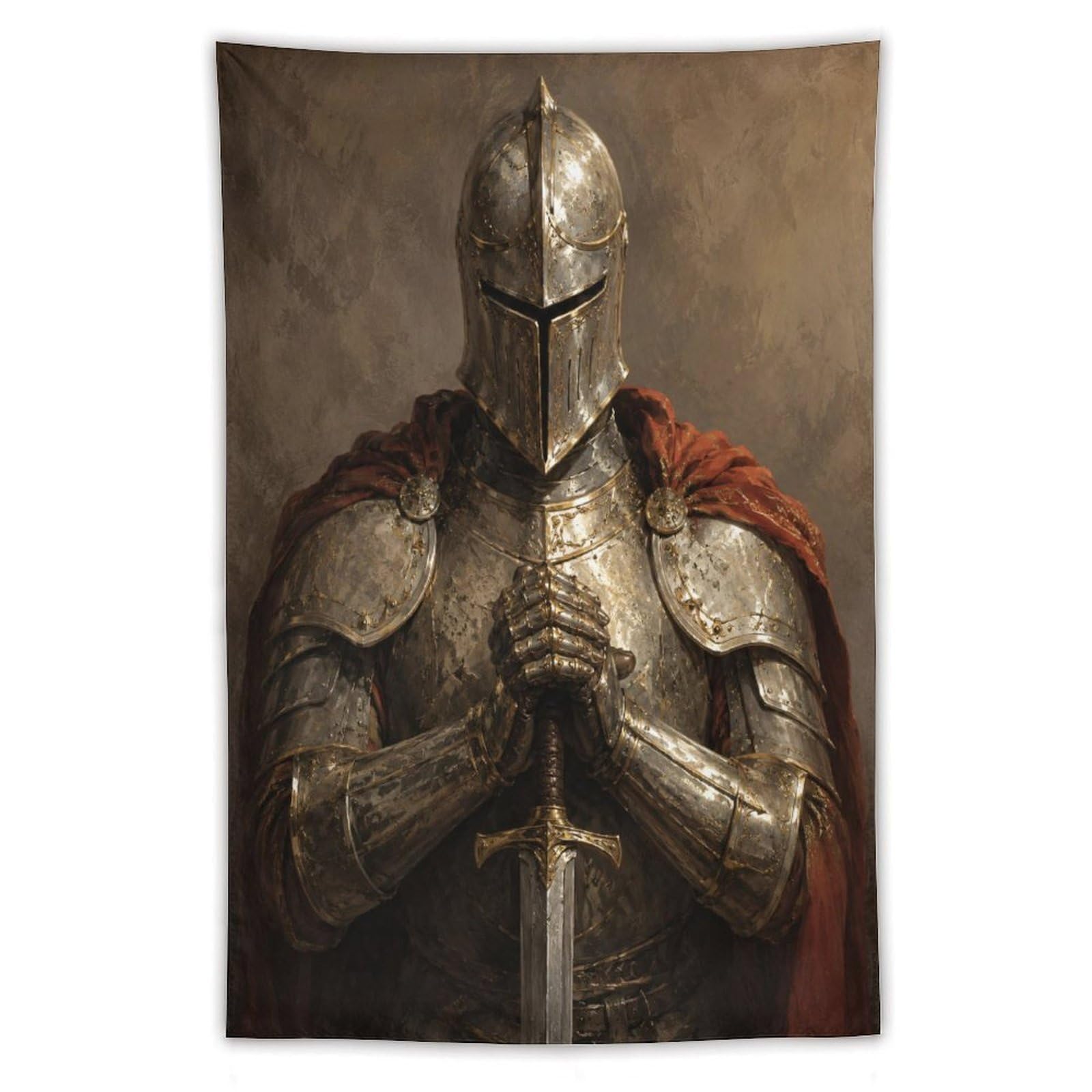 Medieval Knight Sword Portrait Wall Tapestry, Medieval Illustration