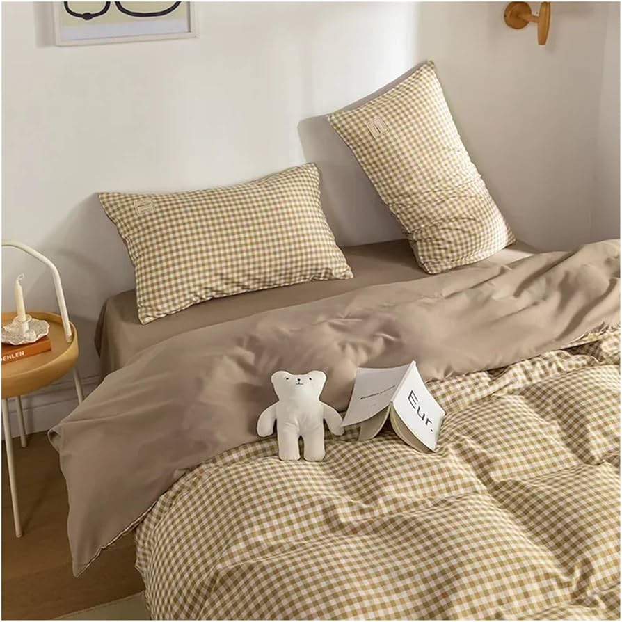 Amazon｜100% コットン 3点 チェック柄布団カバーセット、グリッド幾何
