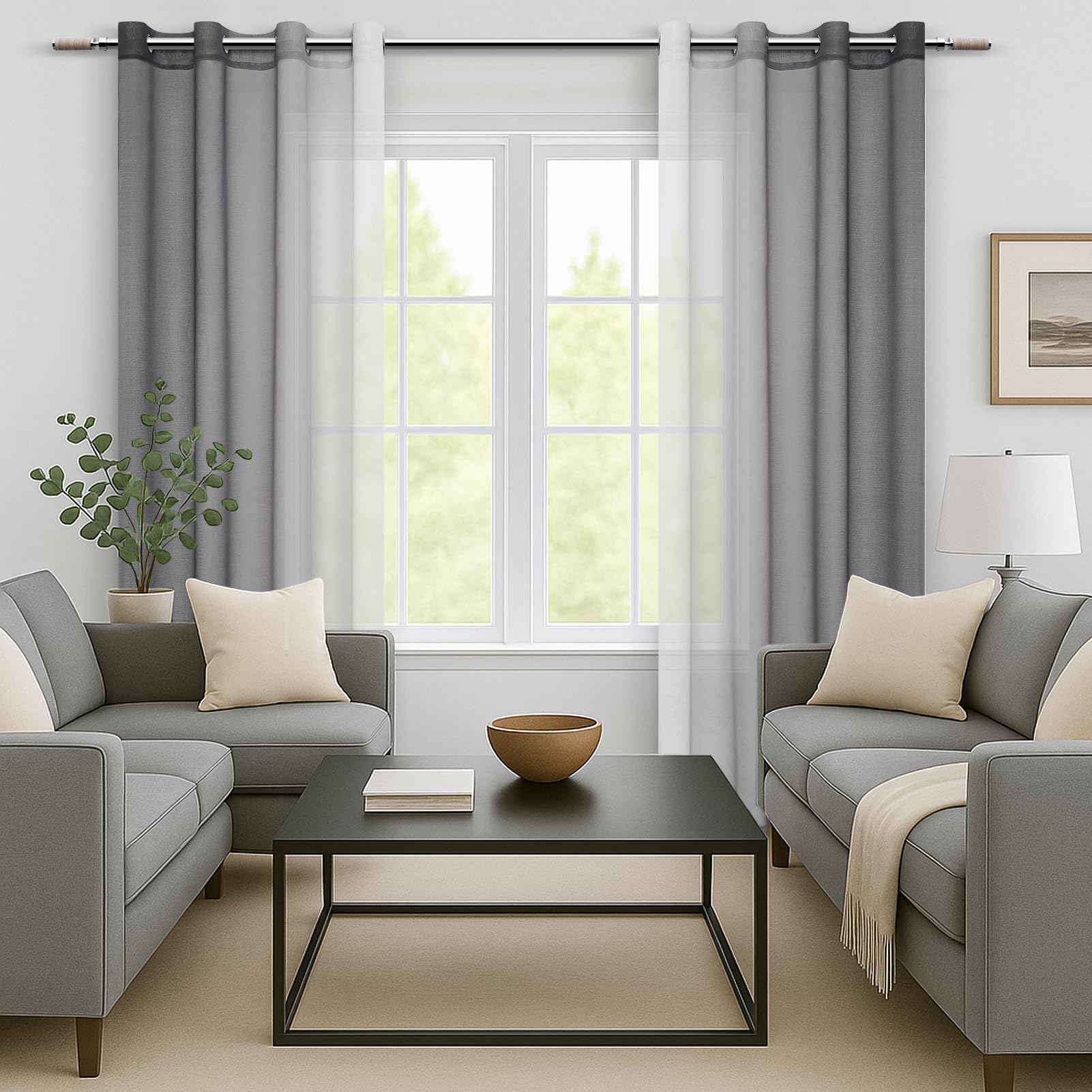 MRTREES Tende per Interni Soggiorno Moderne 2 Pezzi 140x260cm Tende in Voile Trasparenti Grigio Sfumato con Occhielli per Camera da Letto Finestre Cameretta Bambini Salotto Casa
