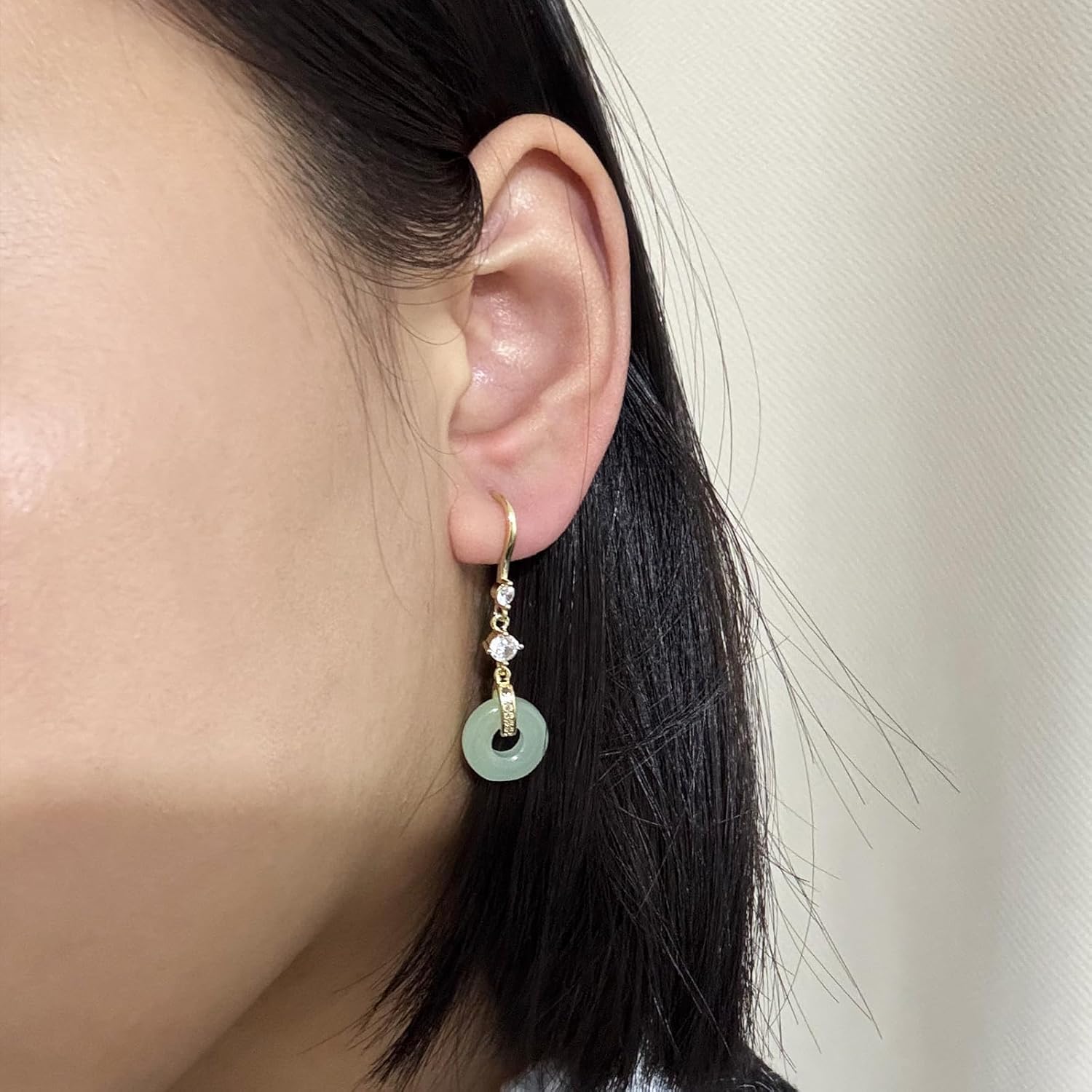Handmade Vintage Jade Earrings for Women 14K Gold Plated Dangle Drop Earrings with Cubic Zirconia Green Jade Jewelry - Image 4