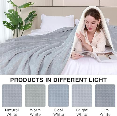 Miniatura 3 de PanxHome Manta sherpa, cálida y gruesa para invierno, manta jacquard de corazón única, manta de sherpa individual para cama, manta antiestática para