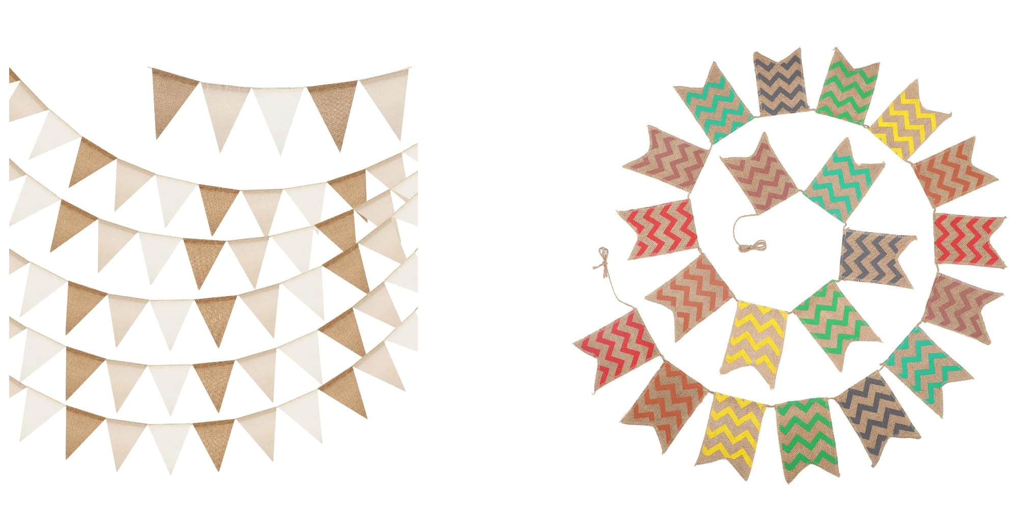 Guirlande de fanions triangulaires en toile de jute dégradée beige marron et fanions vintage 23,7m