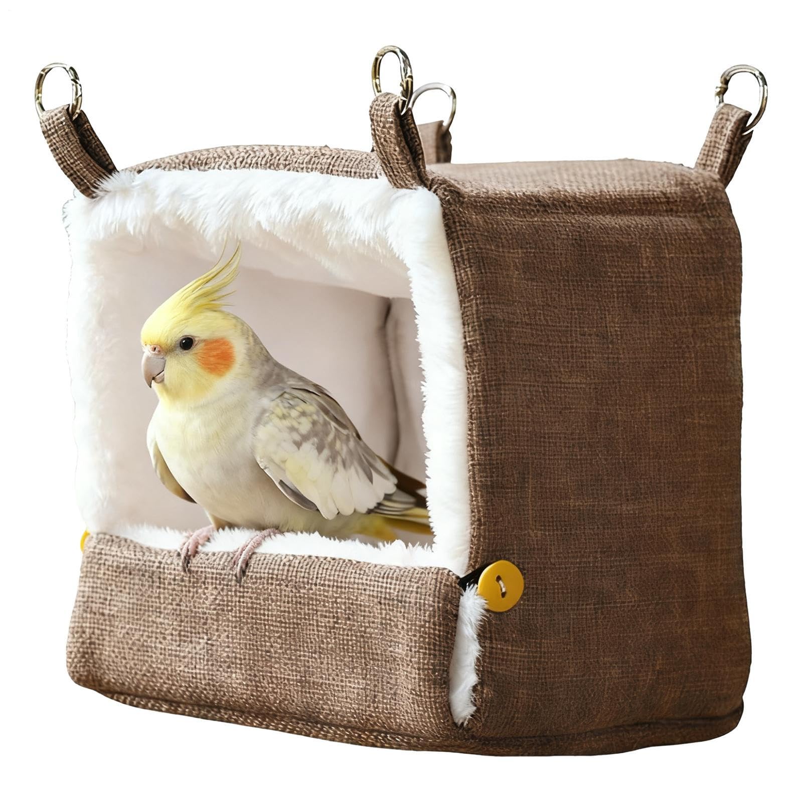 MFYOUPK Heated Bird Bed For Cage, Bird Hammock With 5 Temperature Adjustable Warm Plush Birds Nest House Parrot Hanging Bed Cave Cage Toy For Parakeet, Cockatiel, Lovebird, Canary, 17x17x21cm