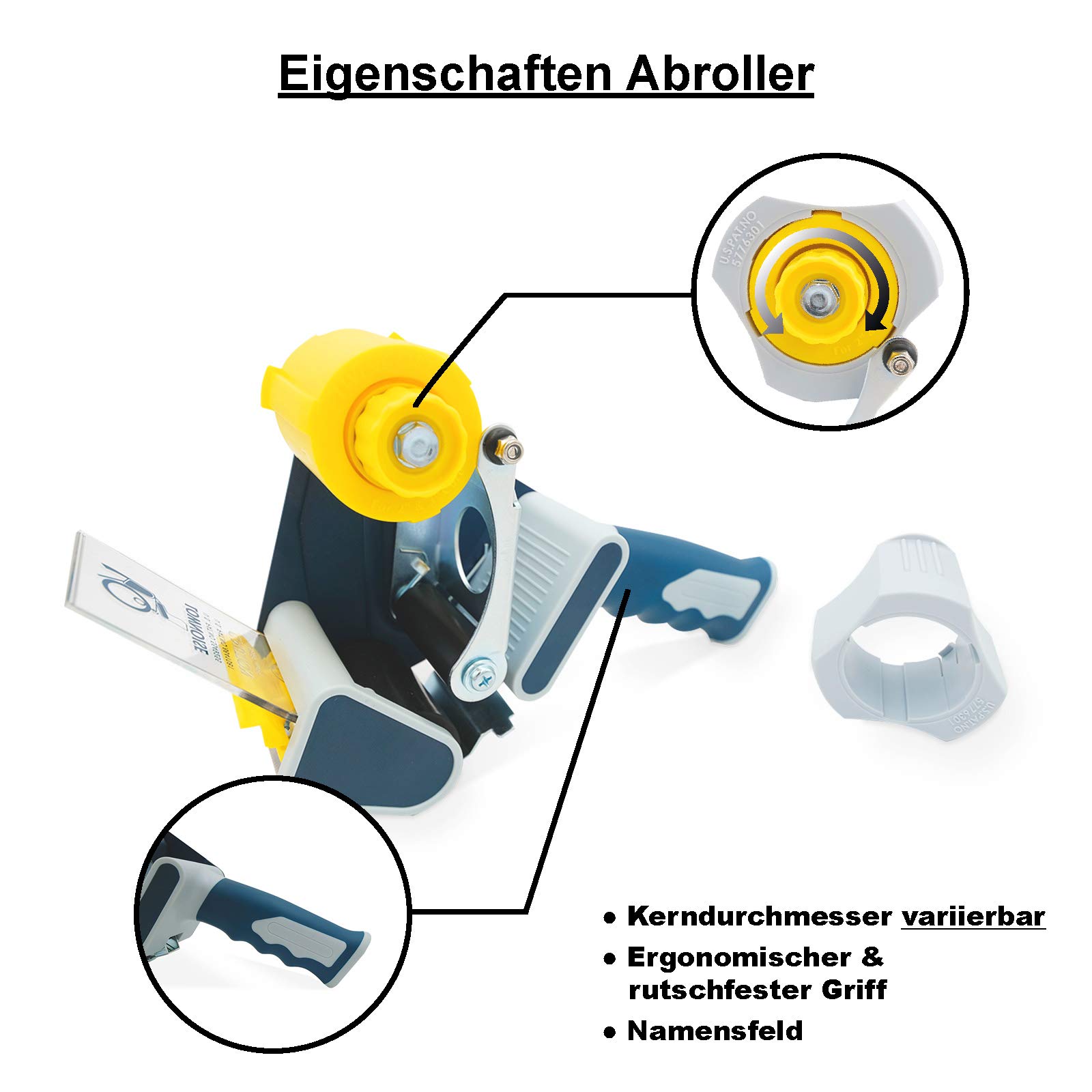 verpacking dispenser nastro pacchi a svolgimento silenzioso, per nastri adesivi fino a 5 cm di larghezza, con lama intercambiabile e freno regolabile