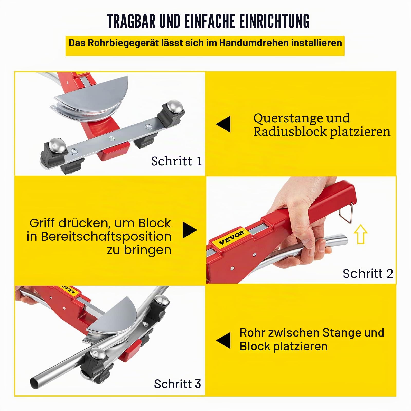 VEVOR Rohrbieger, 7 Matrizen 1/4-7/8 Zoll 6-22 mm Kältetechnik-Ratschen-Rohrbiegegerät-Set, 90°-Handrohrbieger mit Rückbiegevorsatz für HVAC