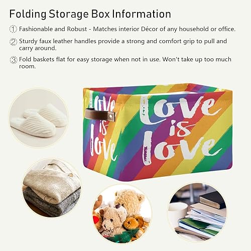 Miniatura 6 de AUUXVA Cesta de almacenamiento Love is LGBT Pride, caja de almacenamiento de lona duradera plegable para juguetes, cesta organizadora con asas para