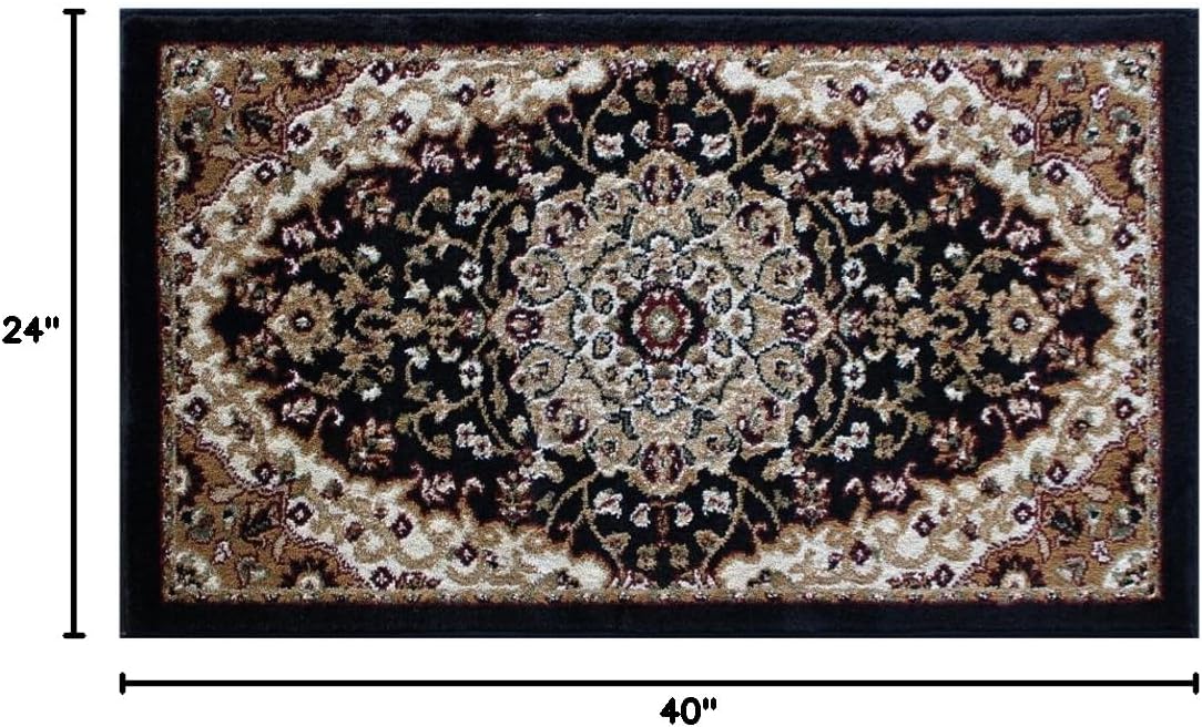 Bellagio Traditional Mat Area Rug Design # 401 Black (24 Inch X 40 Inch) Mat