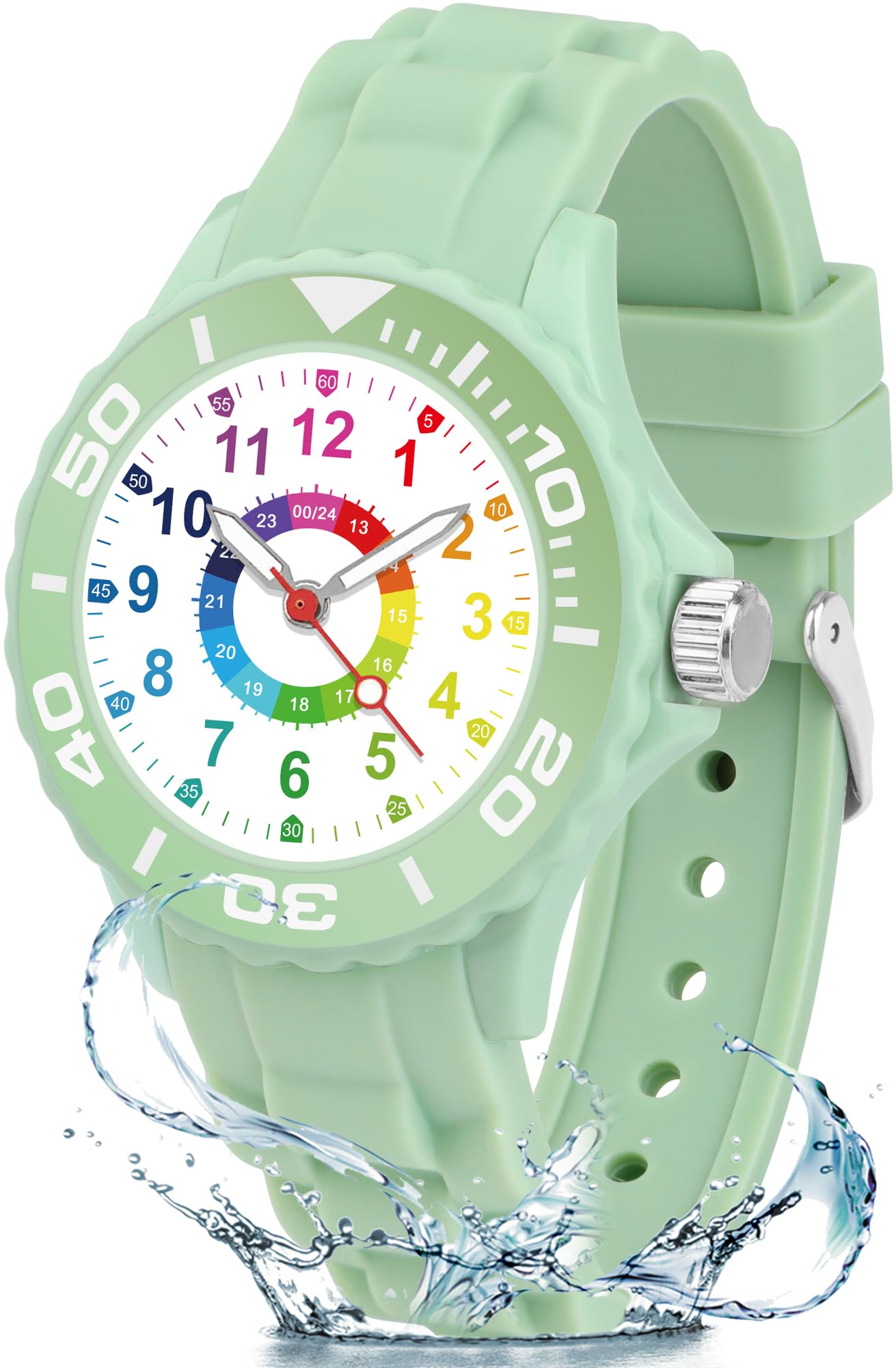 GUUMUXIN Reloj Analógico para Niños y Niñas de 5 a 16 Años con Esferas Multicolores, Marcadores Mlaros, Correa Suave para Niños y Niñas, Fácil de Leer y Aprender