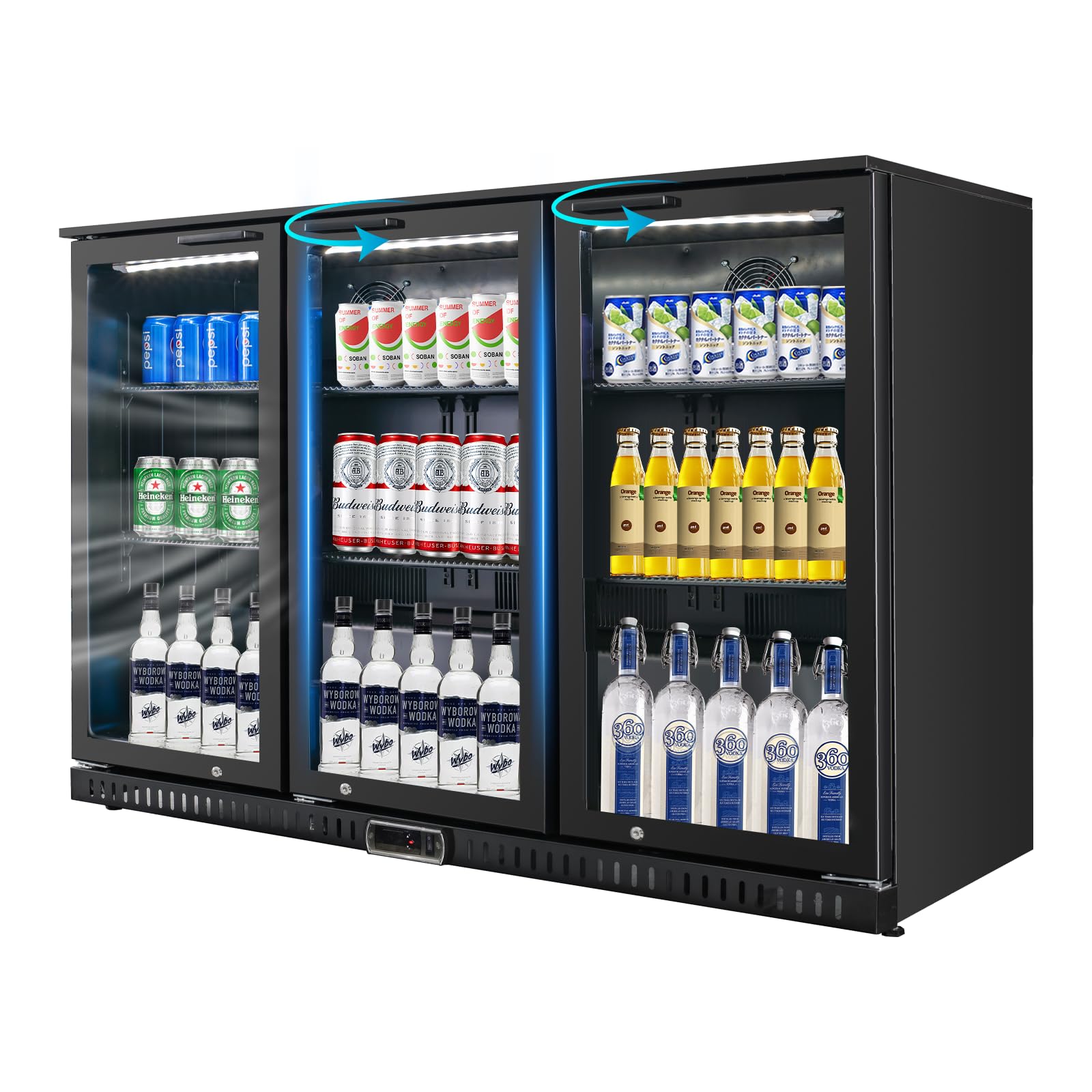 Back Bar Cooler with 3 Glass Doors, 11.5 Cu.Ft Commercial Bar Fridge, Under Counter Beverage Fridge with LED Lighting, ETL-Certified Beverage Cooler for Beer, Wine, and Soda
