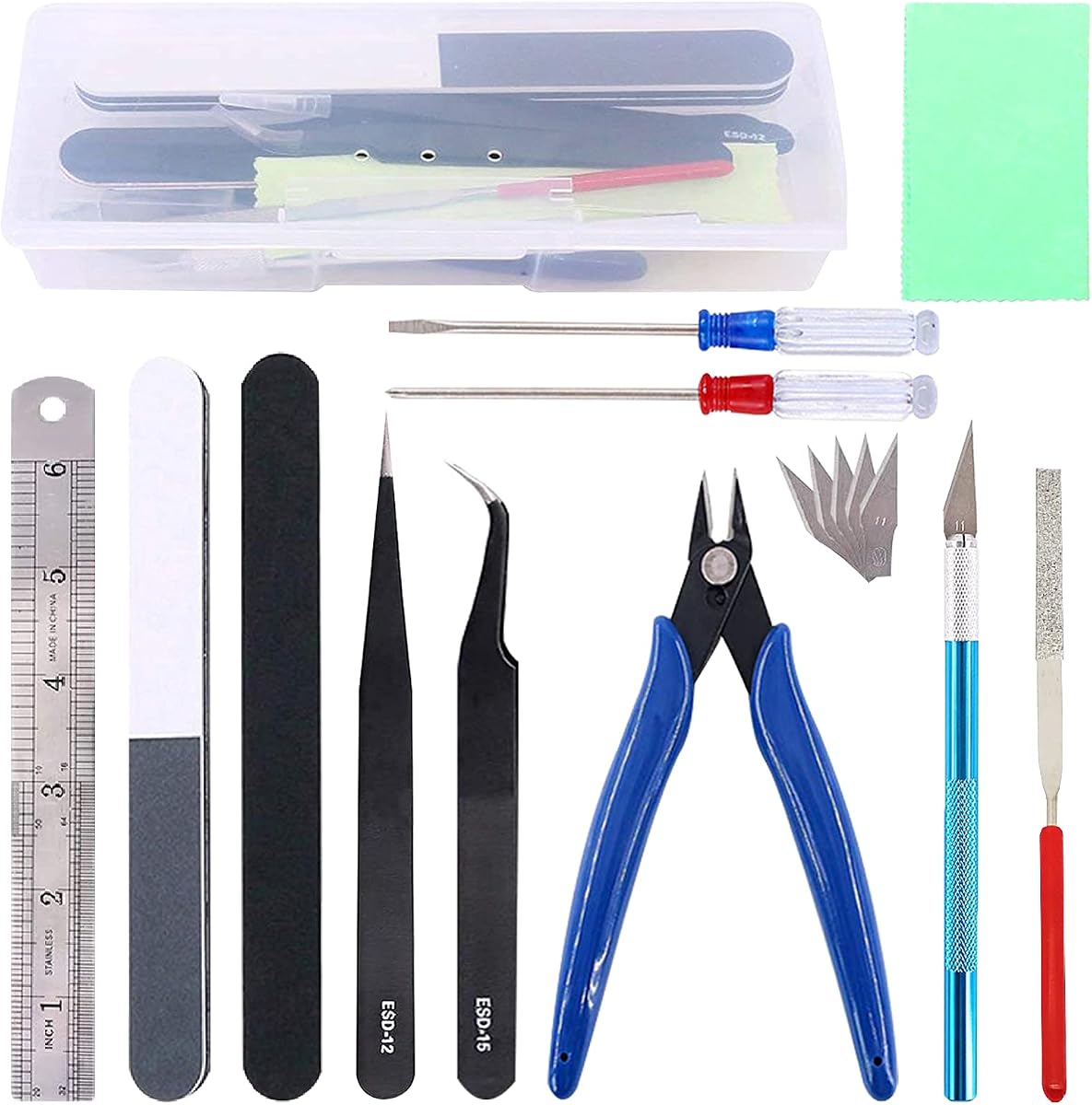 15Pcs Gundam Model Tool Kit Gunpla Tools Gundam Modeler Basic Tool Set Bandai Tools fo Gundam Hobby Model Building Assembling Repairing
