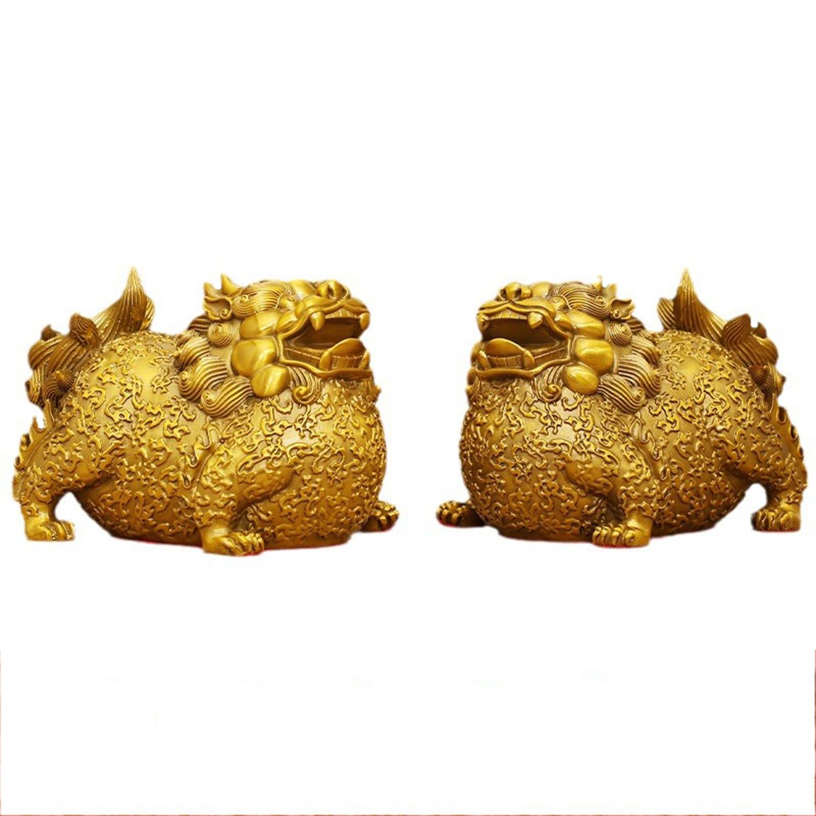 Aottsd 6.3In Brass Pair Pi Xiu Feng Shui Statue Home Office Decor Ornament