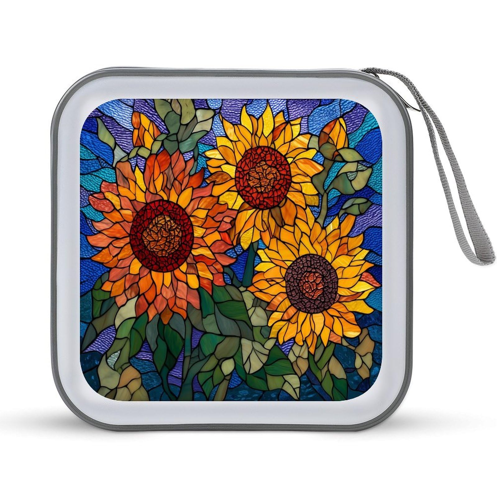 DuduYH Sunflowers Stained Glass CD Case DVD Storage Case Portable