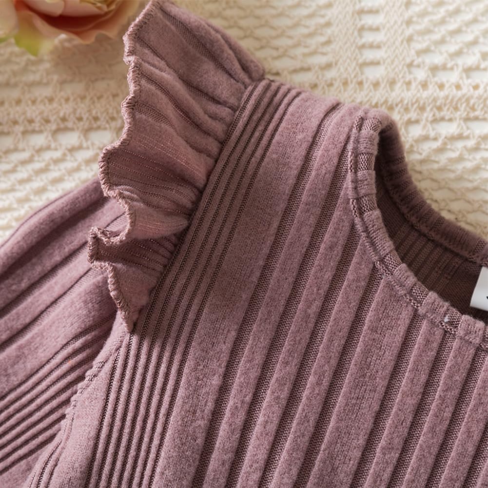 IBAKOM Vestido de otoño para niñas y niñas, de manga larga, con volantes, de punto acanalado, elegante, vestido de princesa, vestido de fiesta de Navidad, trajes de invierno