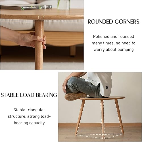 Miniatura 8 de Mesa auxiliar ovalada pequeña, mesas de centro 100% madera maciza, mesa moderna de mediados de siglo para sala de estar, mesas auxiliares para el