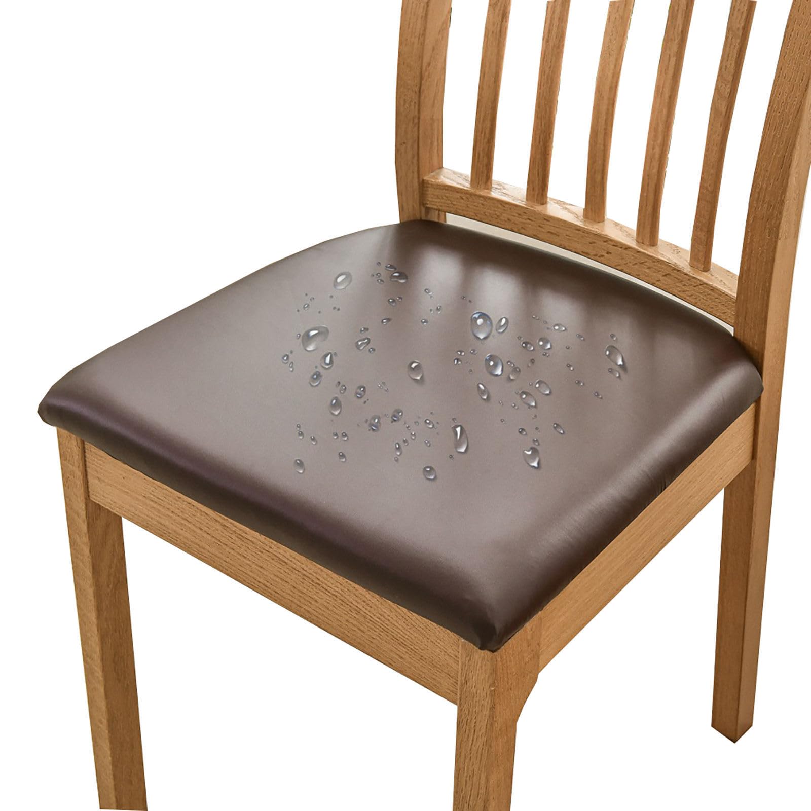 HOMECOVER Dining Chair Seat Covers Set Of 2 Waterproof Seat Slipcover, PU Leather Dining Chair Slipcovers Removable Stretch Dining Chair Seat Covers For Dining Chairs-set of 2-brown โ image 1