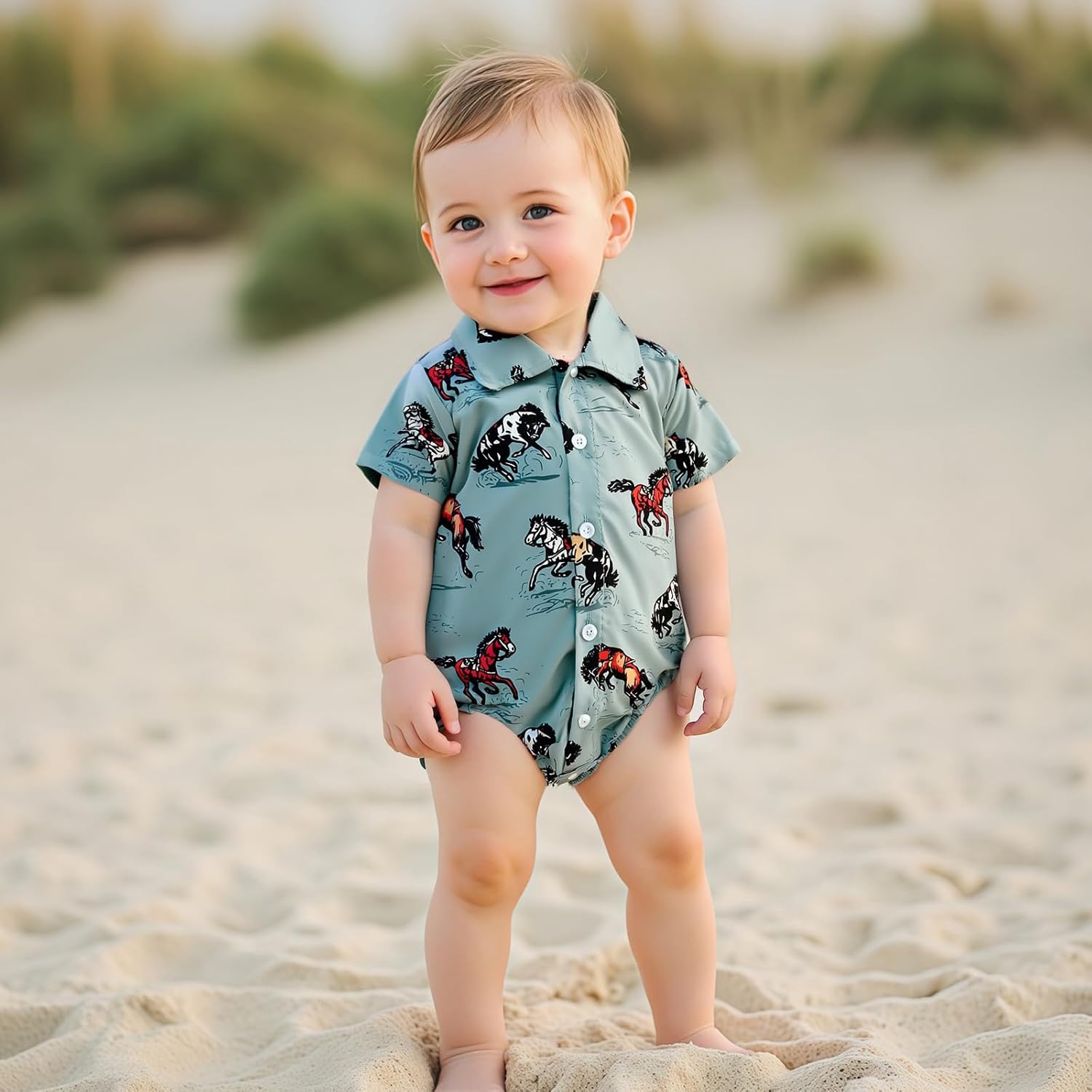 Newborn Infant Western Baby Boy Clothes Cowboy Button Down Dress Shirt Bubble Romper Bodysuit Country Style Outfit - Image 4