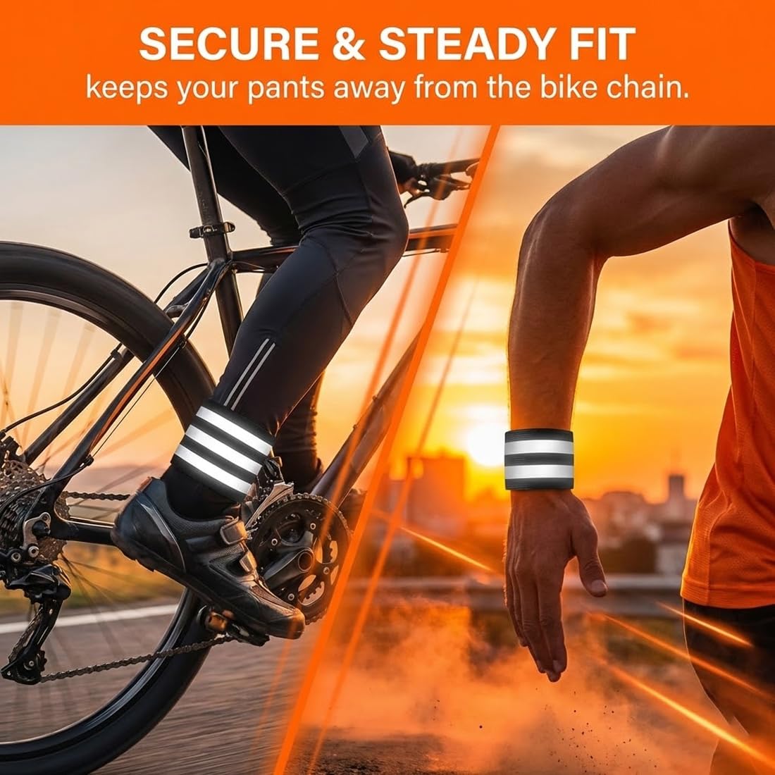 Fasce Riflettenti Elastiche 4 Pezzi Alta Visibilità 360° per Corsa Bici Sport Notturni
