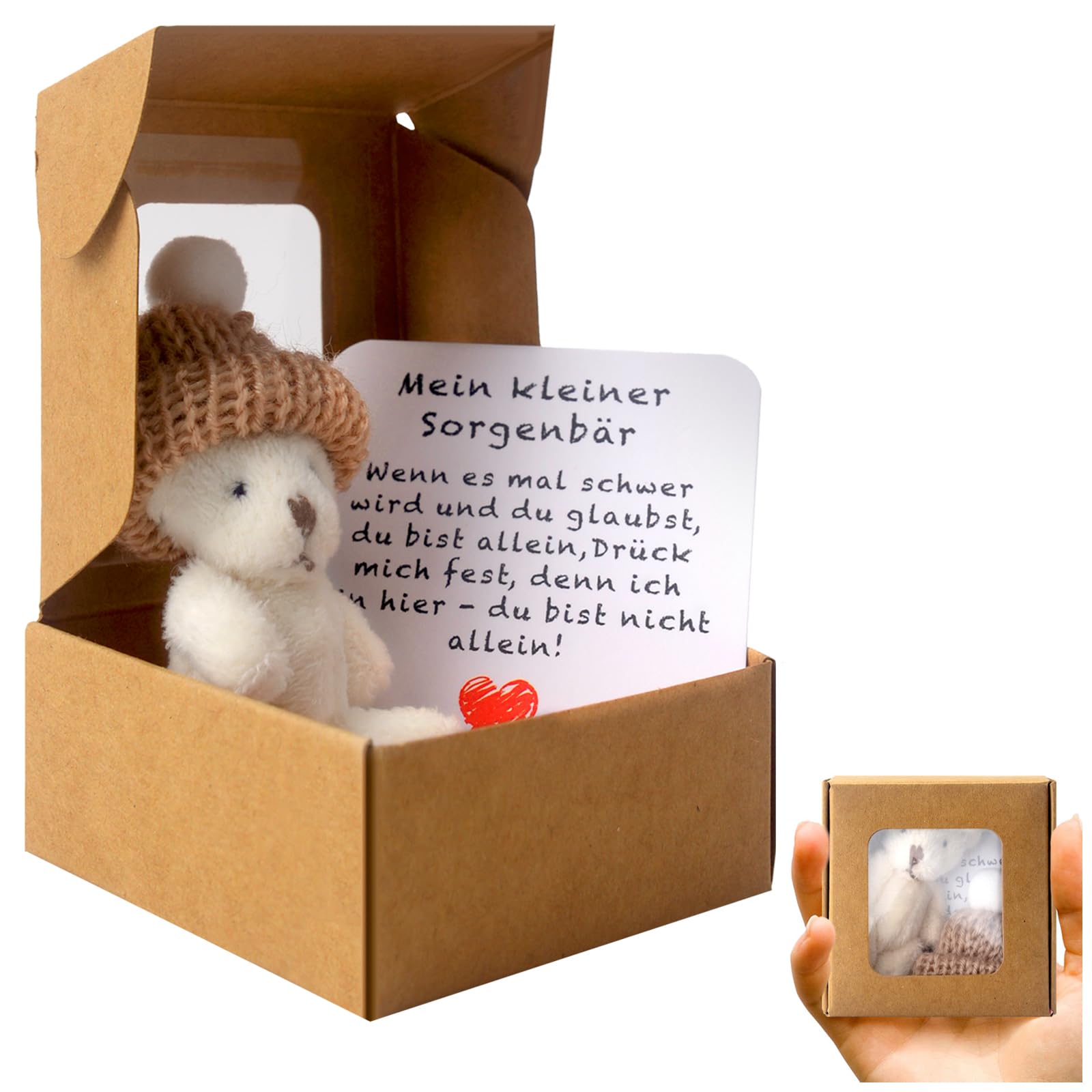 Teddybär Klein Pocket Hug Deutsch Mini Stofftiere Kleiner Steiff Teddy Mit Karte Geschenkbox Klein Positive Ggeschenke für Geburtstag Weihnachtsfeier Lieferunge Kollegen Freundin Geschenk (Weiß)