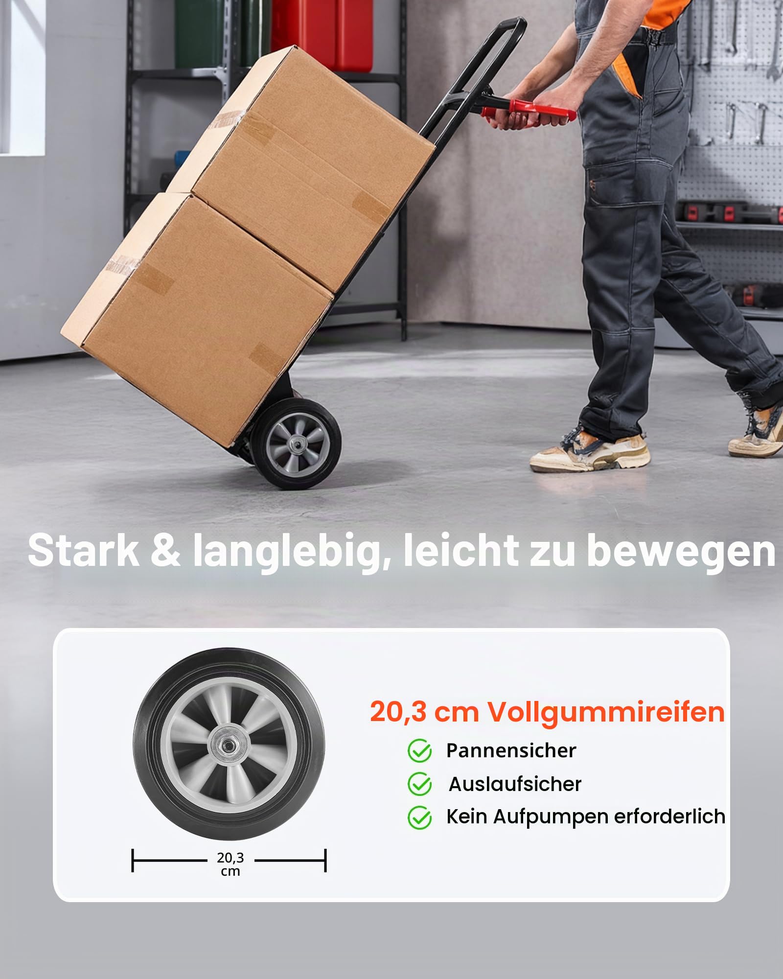 VEVOR Sackkarre, 272 kg Tragkraft, Transportkarre 480x460x1200mm, tragbarer Rollwagen mit Zurrgurt, Transportroller, Stapelkarre, Transportwagen für Hause, Büro, Lager, Supermarkt