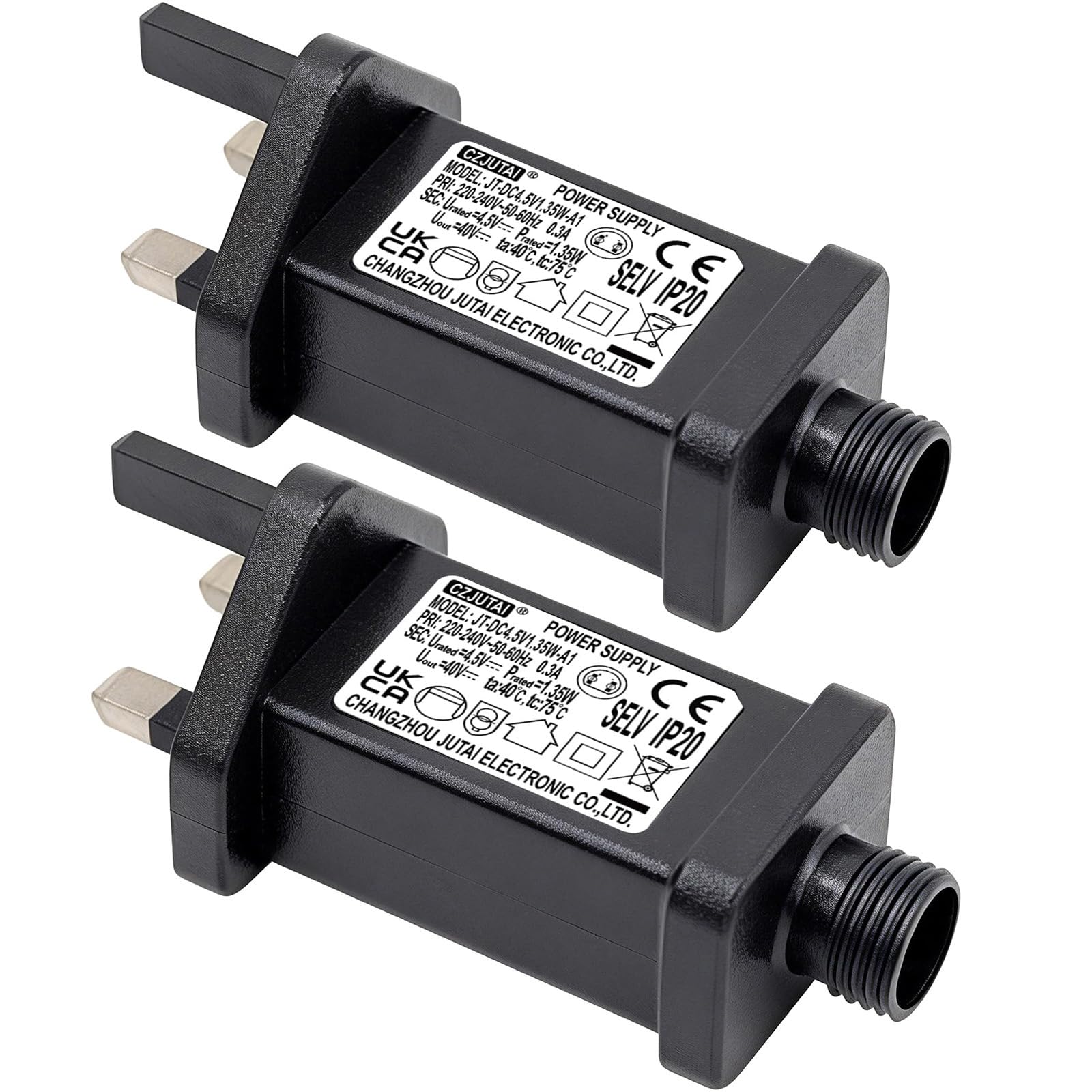 2 Pcs of 4.5V 1.35W String Lights Indoor-Outdoor Power Adapter for CZJUTAI JT-DC4.5V1.35W Christmas Lighting (Threaded-Constant On) [U2D3]