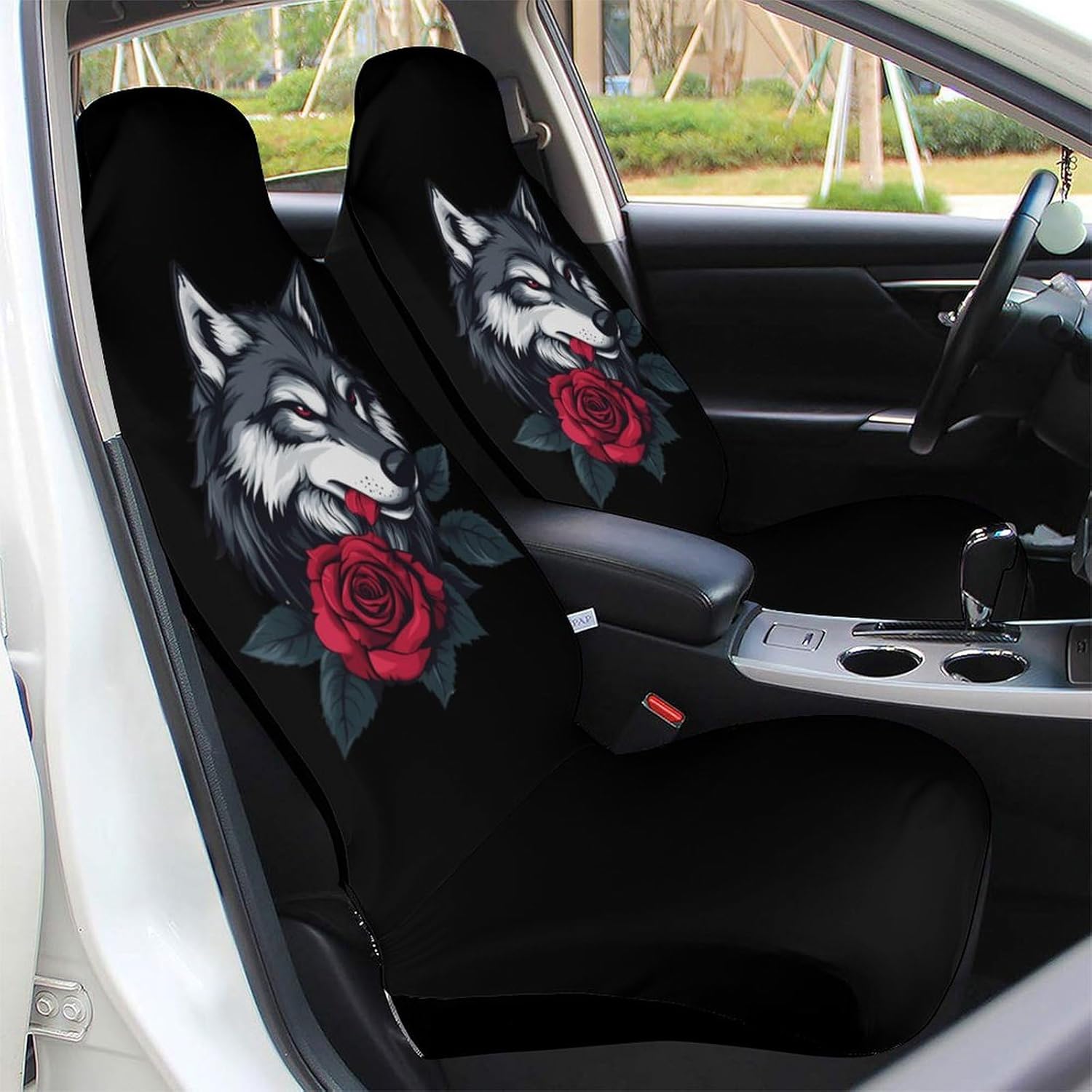 Wolf with A Rose Car Seat Covers Universal Car Front Seats Protector Auto Interior Accessories 2PCS