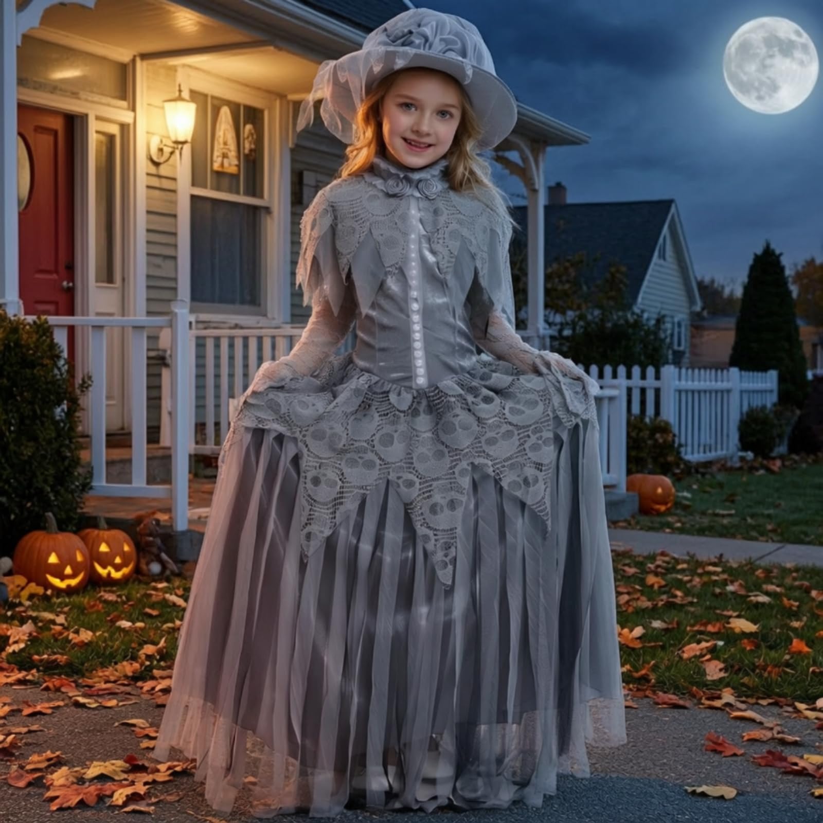 Vestido Gótico Mujer Vestido Disfraz Traje Vestido Largo con Entallado Sombrero de Encaje Simulado en Poliéster Terciopelo Adecuado para Halloween