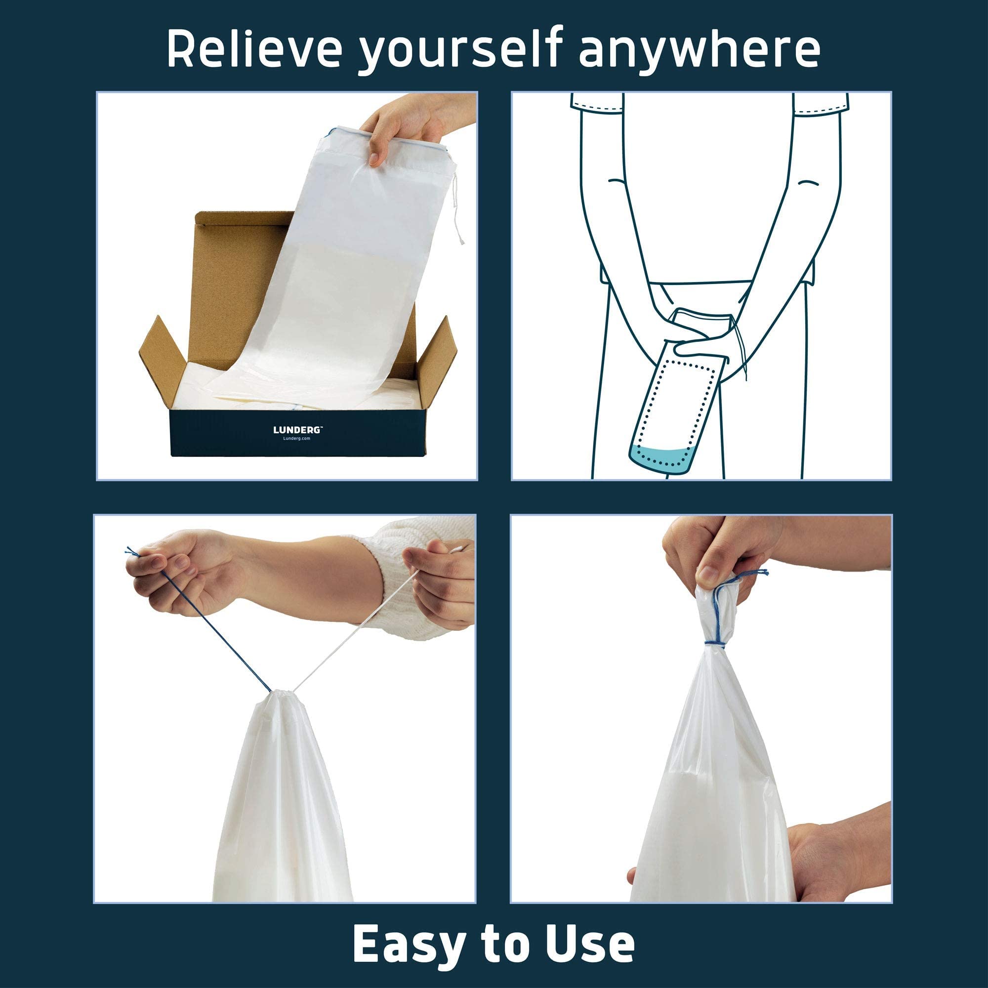 Lunderg Bolsas de orina desechables para hombres con almohadilla súper absorbente, paquete económico de 40 unidades, desechables y portátiles, para viajes, bolsa de orina de coche o inodoro de