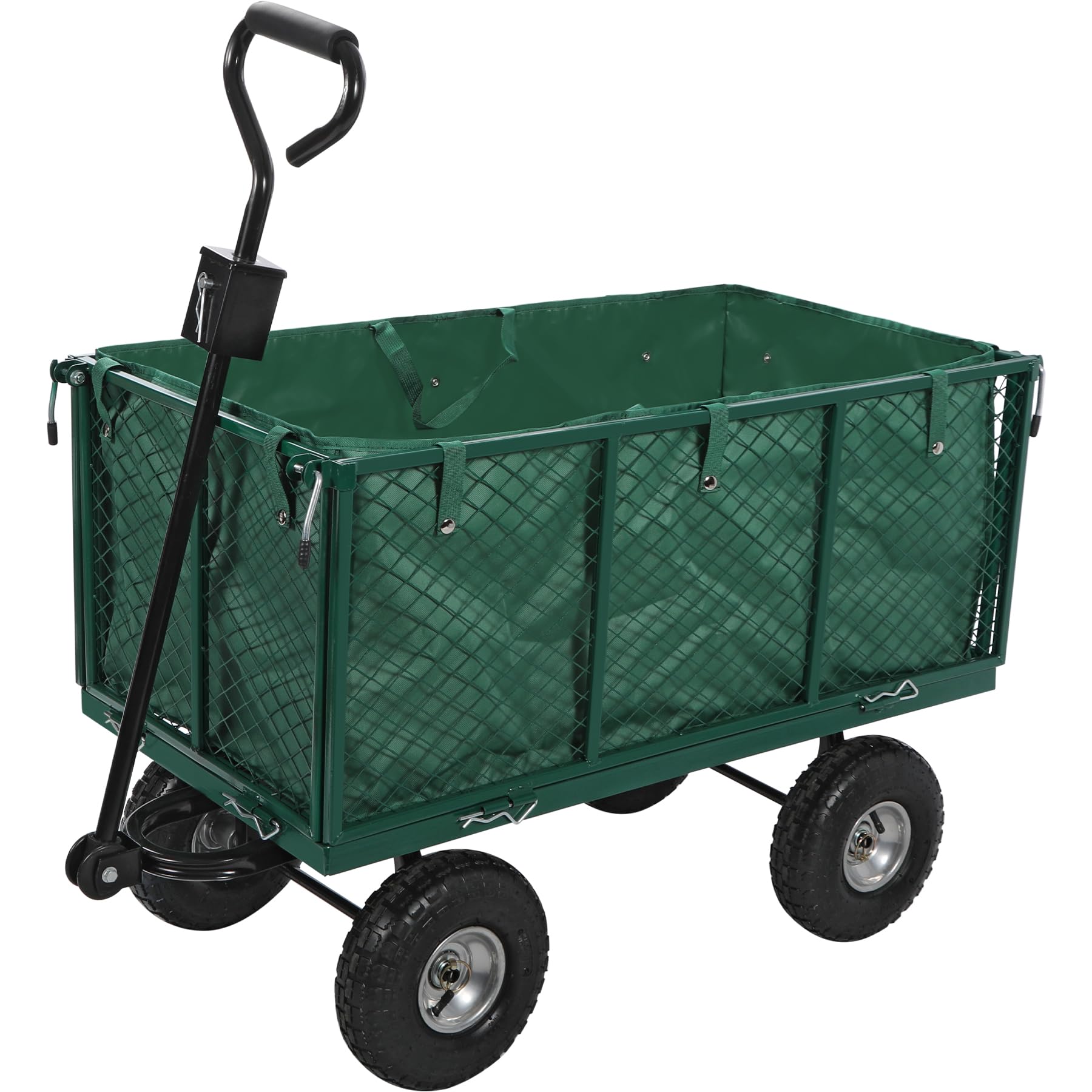 Übergroßer Faltbarer Bollerwagen, max. 300 kg, erhöhter Zaun | Stabiler Gartenwagen mit abnehmbarer Plane, Metallgittern, Luftreifen – ideal als Handkarren für Strand Hof Baustelle