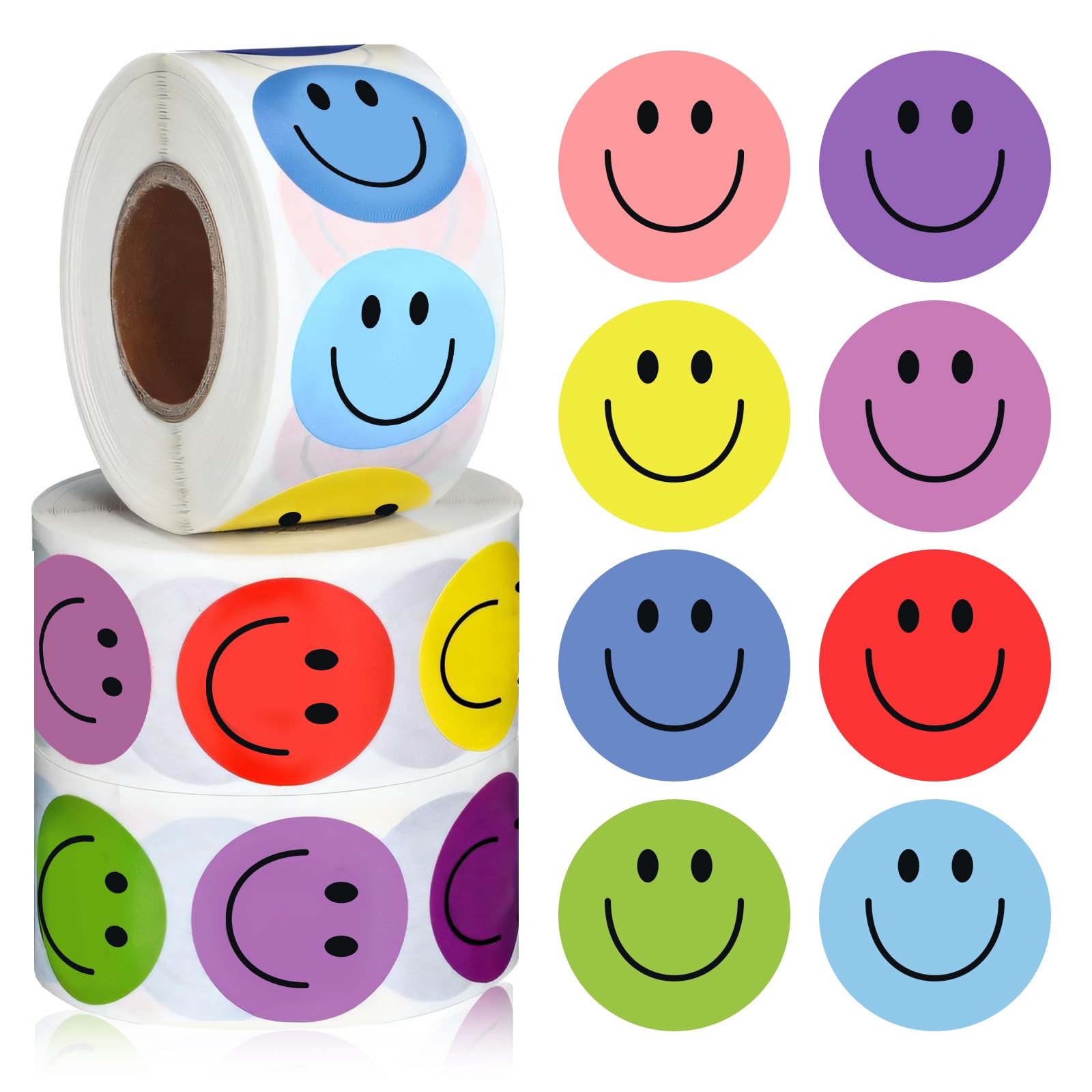 1500Pcs Smiley Face Stickers Cute Happy Face Sticker 3 Rolls Small Reward Stickers for Children Teachers School (8 Colors)