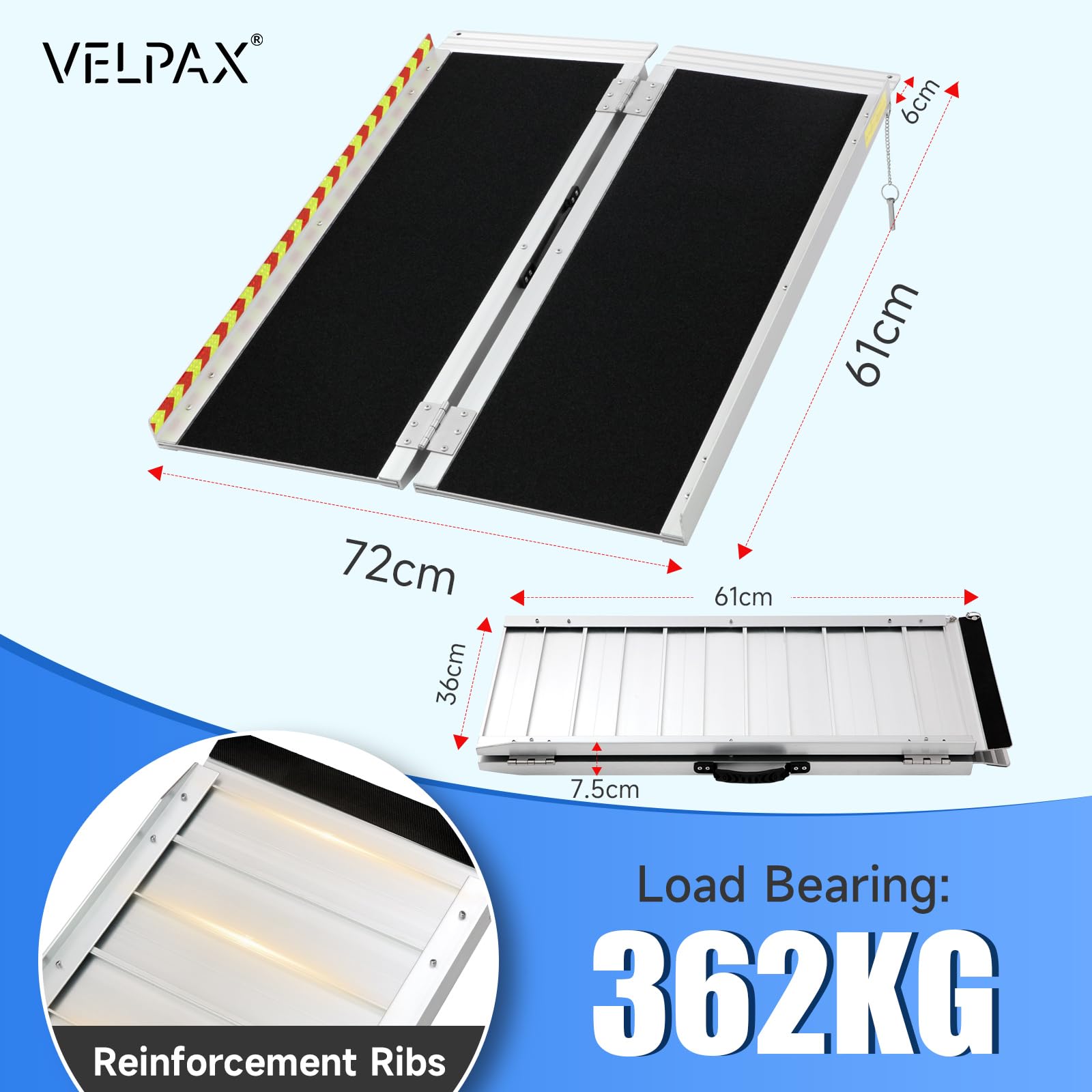 Rampa para Sillas de Ruedas Plegable y Portátil 61cm, Soporta 362kg - para Sillas de Ruedas Portátiles Antideslizantes para Umbrales Escaleras