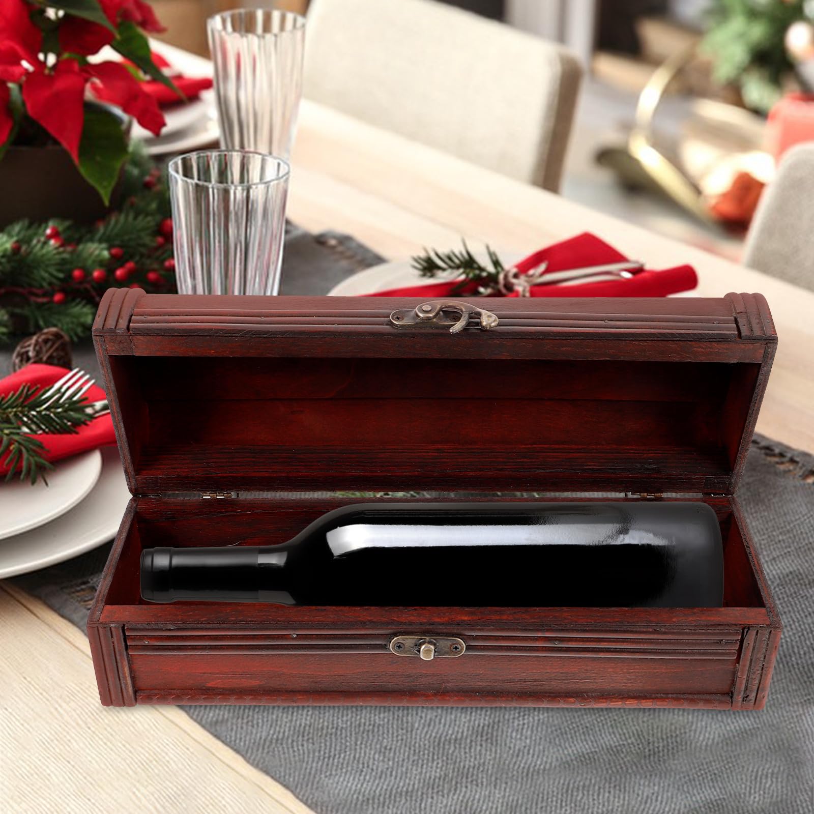 PACKOVE Coffret Présent Caisse à Bouteilles Portable et Stable en Bois Marron pour Vin Rouge pour Mariage ou Fiançailles