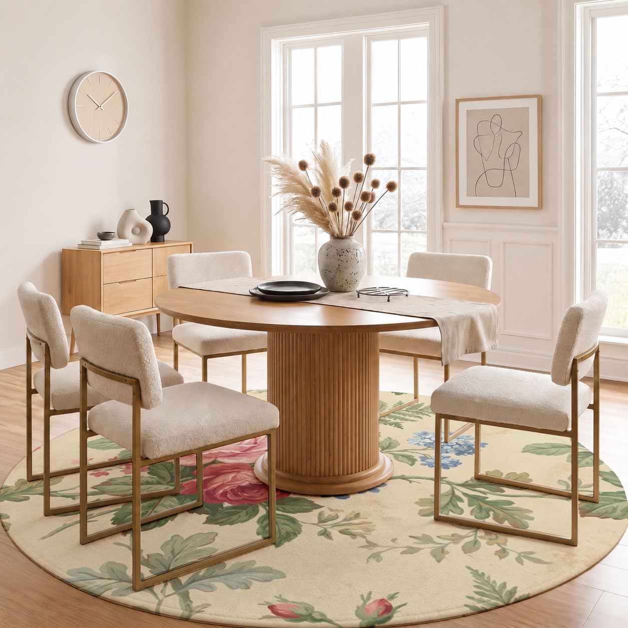 Tapis Rond de Salon Style rétro champêtre 100cm Chambre Antidérapant