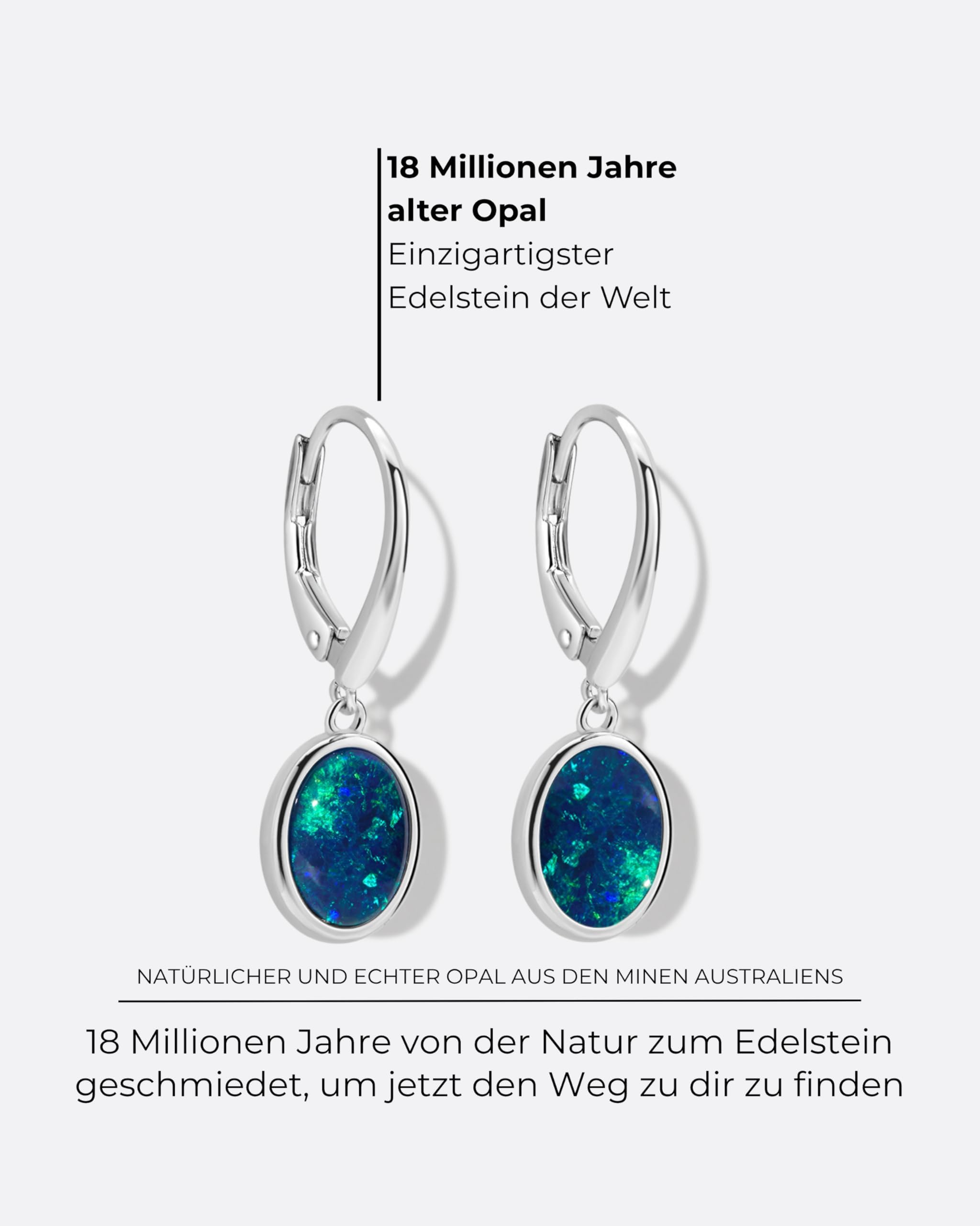 Australische Opal Ohrringe - Anlauffeste Opalohrringe für Damen aus 925 Sterling Silber mit 18K Weißgold Beschichtung - Opalschmuck - Edelstein