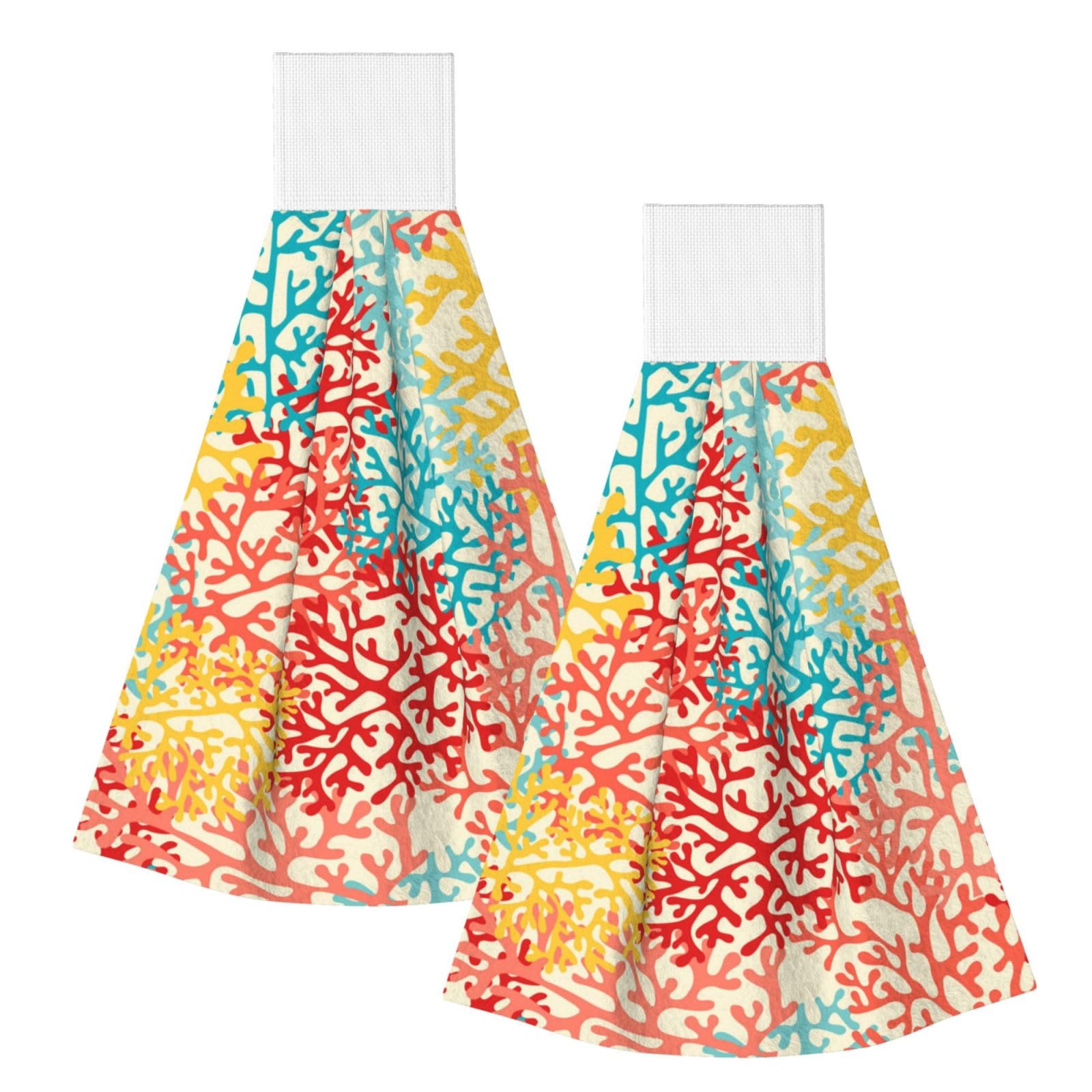 DOPKLNA Corals Colorful, 2 Pcs Hanging Coral Fiber Hand Towels for Bathroom, Absorbent Kitchen Towels