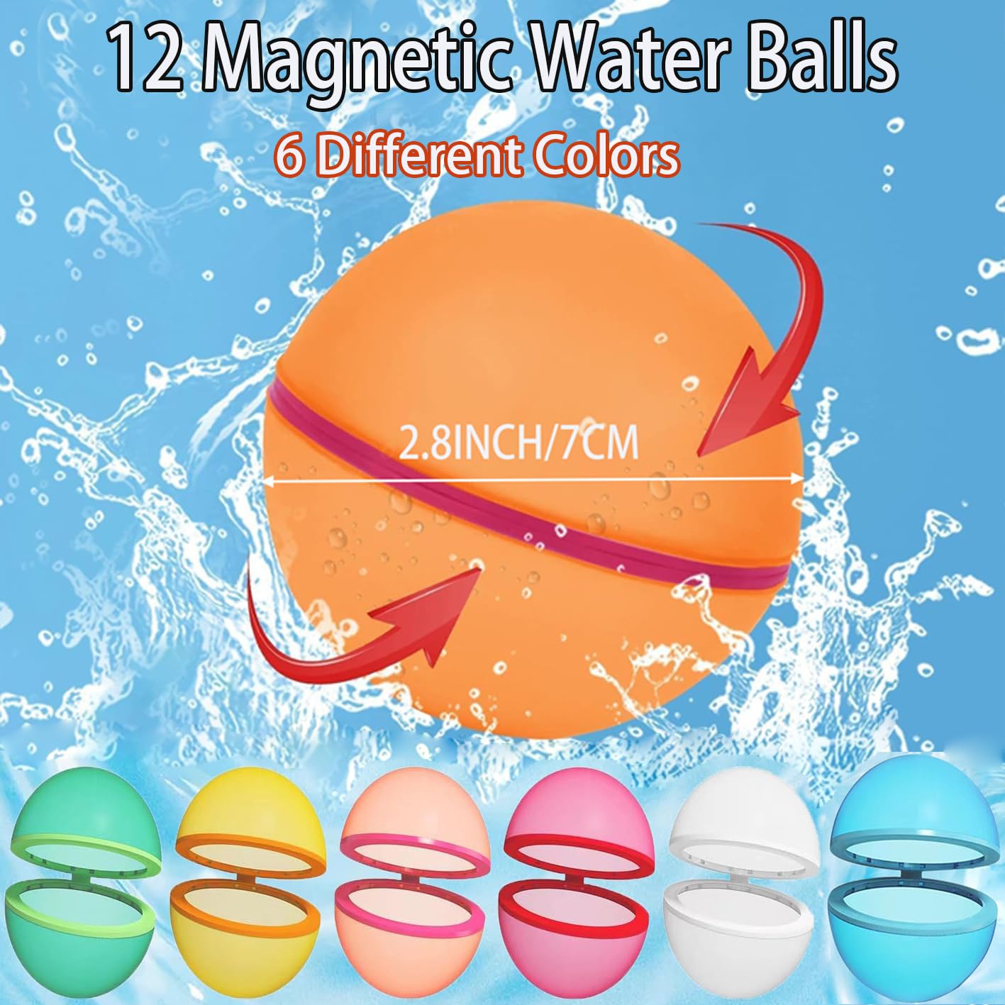Wasserbomben Wiederverwendbar,12 Stück.Ideal für Pool Familienaktivitäten | Wiederverwendbarer Magnetisch Wasserbomben，6 Farben, hochwertige Silikon-Wasserbomben