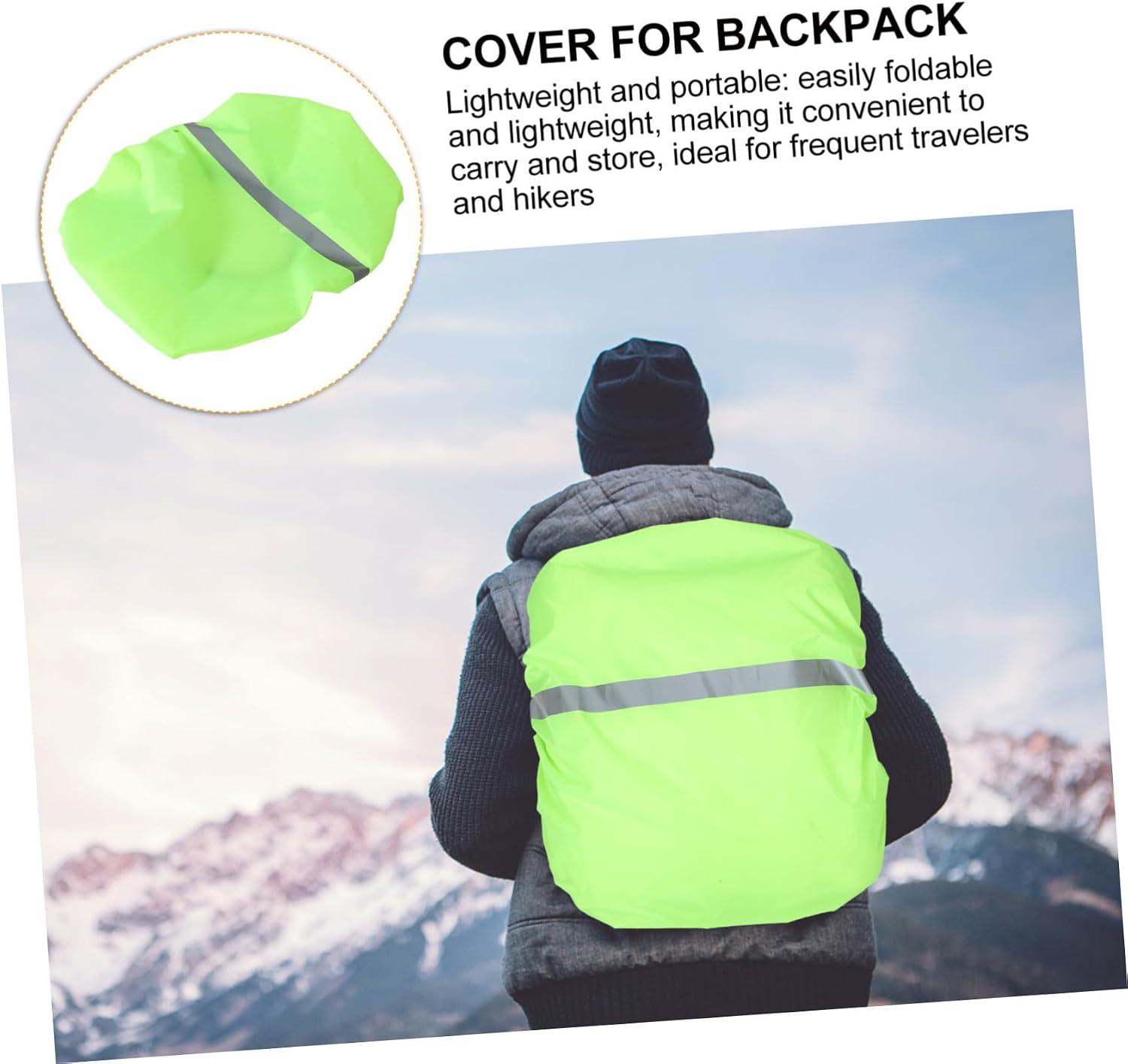 Backpack Rain Cover with Reflective Strips Rainproof Protector for Outdoor Backpacks Lightweight Dustproof Cover for Hiking Camping Biking Traveling Fluorescent Green