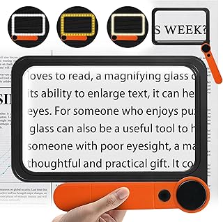 NZQXJXZ 8.1''x5.3' Large 6X Magnifying Glass for Reading Full Book Page Magnifying Glass with 74 LEDs Light(3 Modes) Folding Handheld Lighted Magnifier Gift for Seniors Low Eyesight Reading