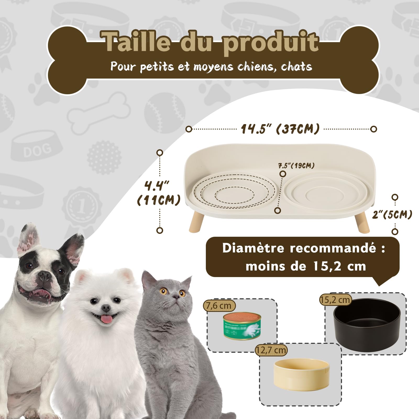 Support de Gamelle Surélevée pour Chat - Porte-Gamelles pour Nourriture et Eau - Idéal pour Chats et Petits Chiens à Pattes Courtes - Blanc Crème (Bol Non Inclus)