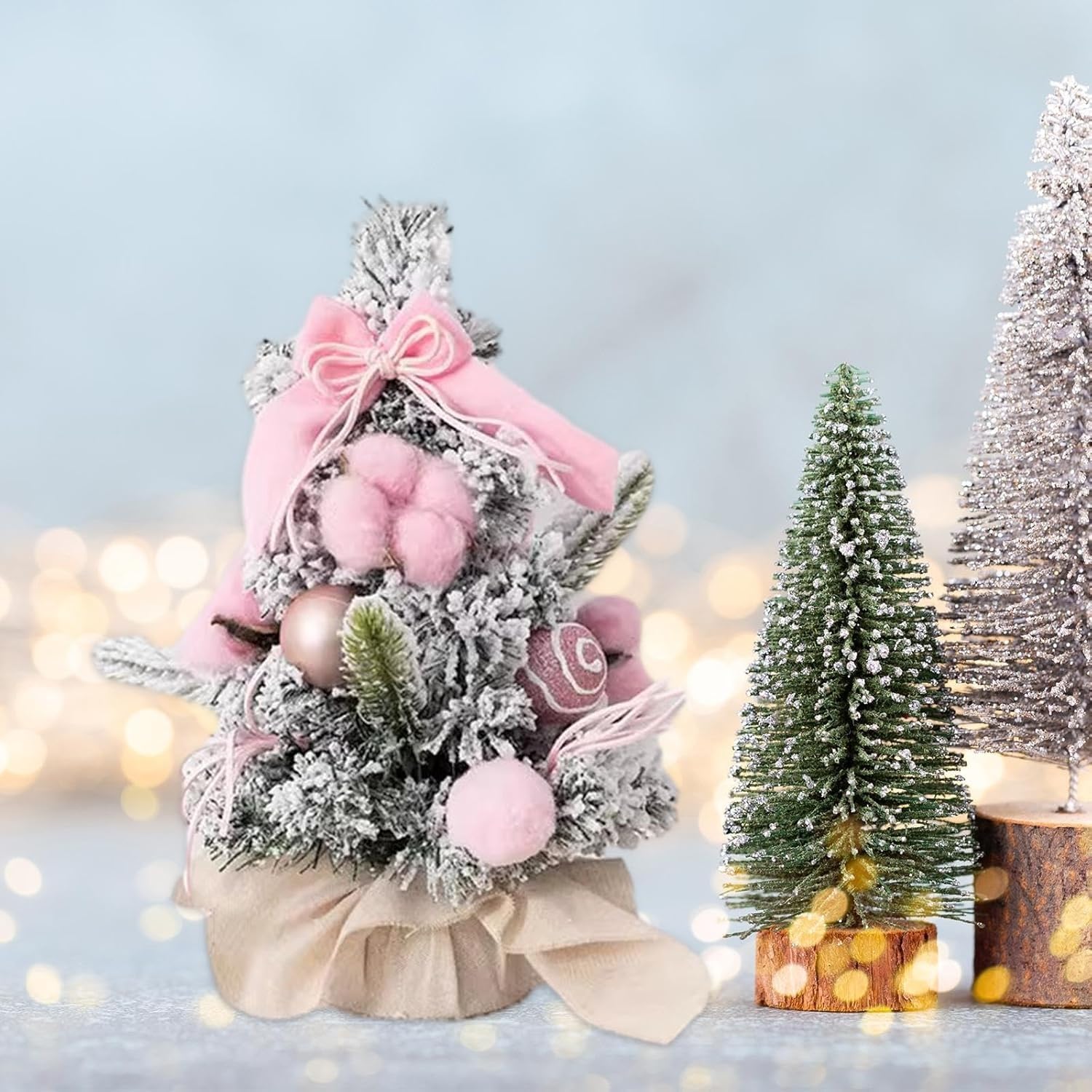 Set di mini alberi Natale da 30 cm/40 cm, albero floccato tavolo for decorazioni fai te for le feste natalizie Piccoli spazi(Roze,40CM)
