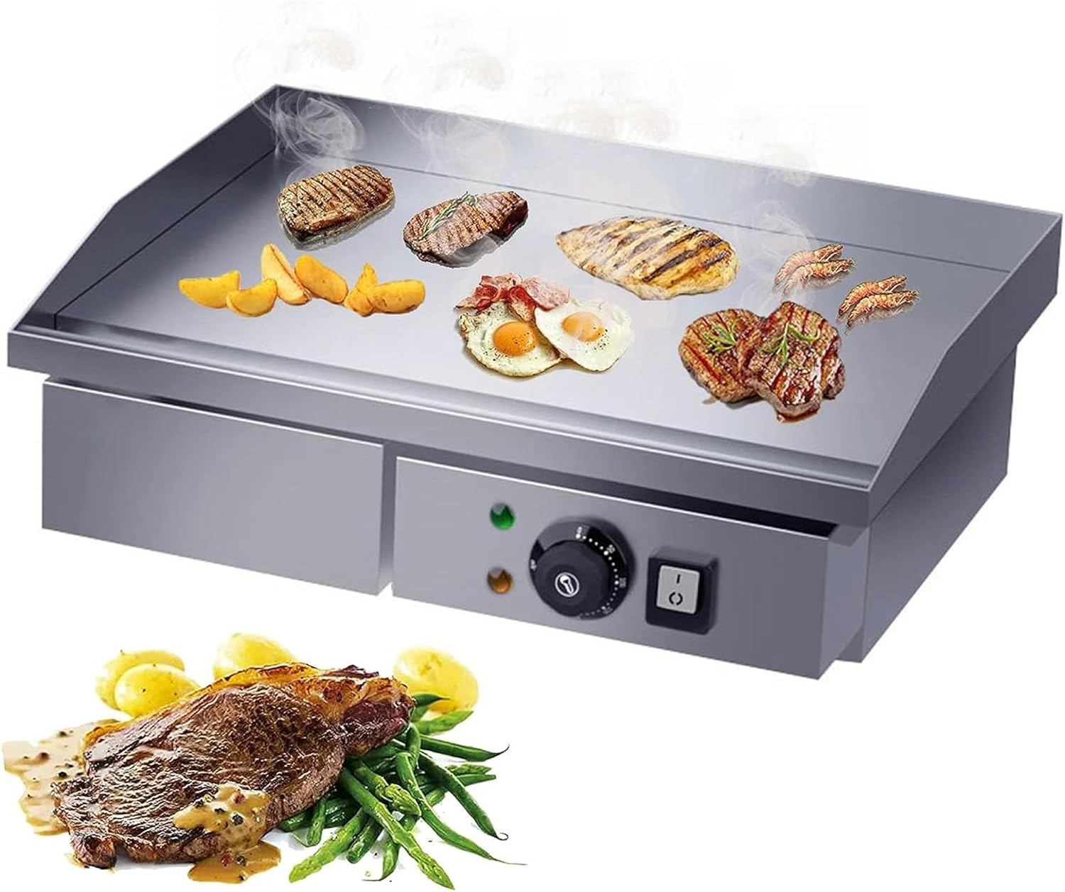3000W Electric Countertop Griddle BBQ Grill, Stainless Steel Hot Plate Adjustable Thermostatic Control 50-300° C with Oil Tank, for Kitchen Restaurant, Commercial Place